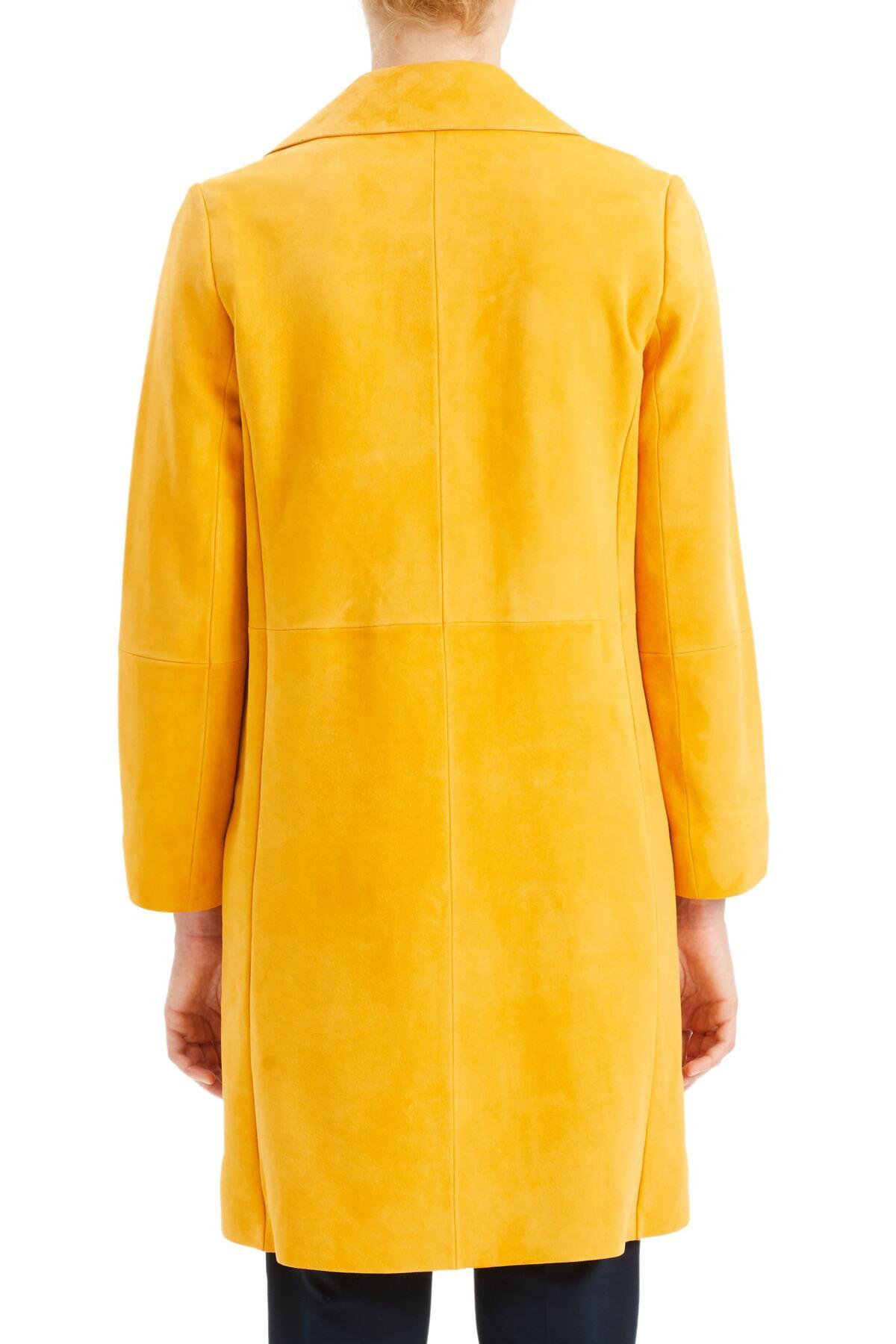 Theory Piazza Suede Button-front Long Coat in Yellow - Lyst