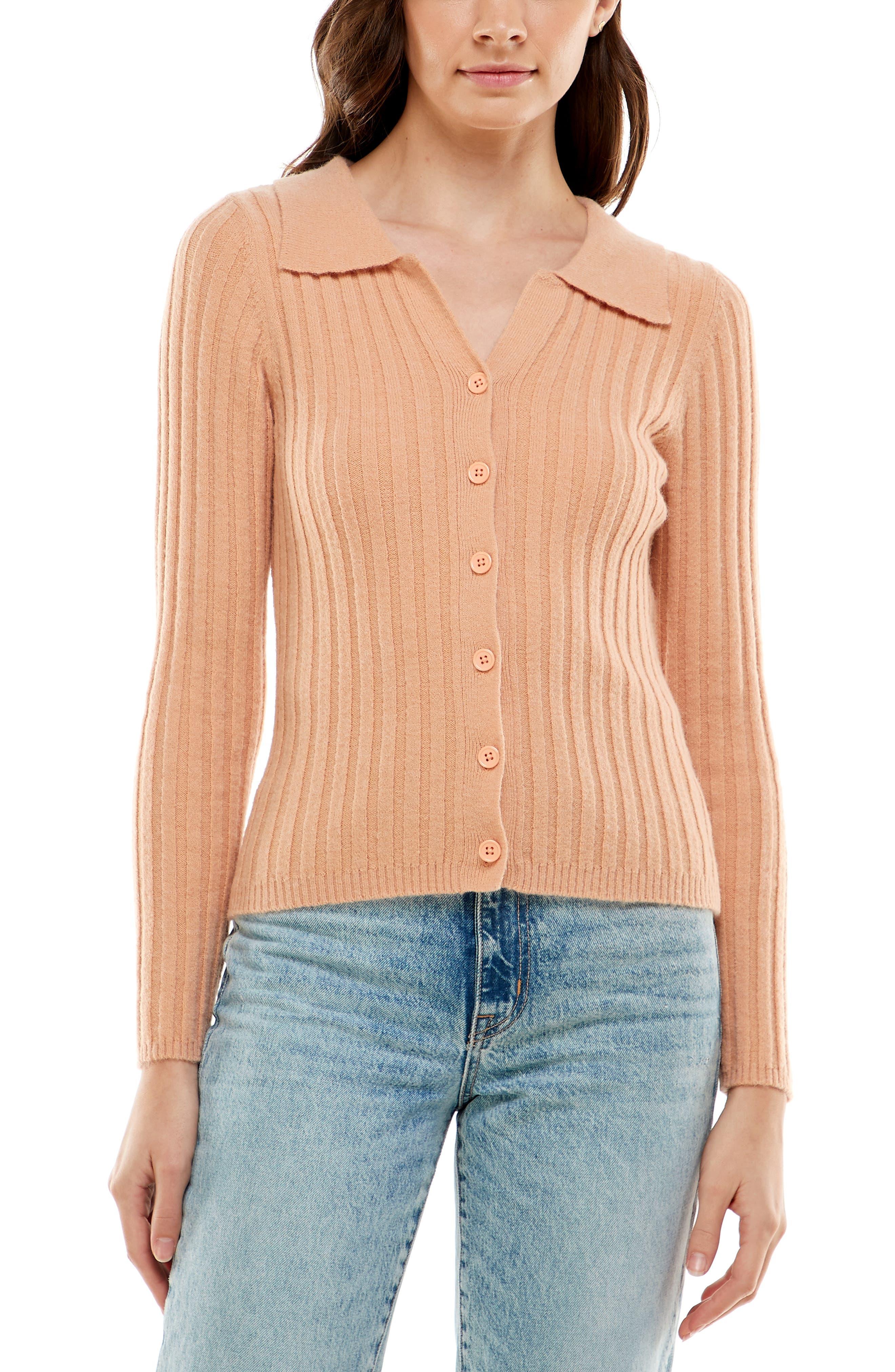 Wayf Sawyer Rib Cardigan In Peach At Nordstrom Rack in Blue Lyst