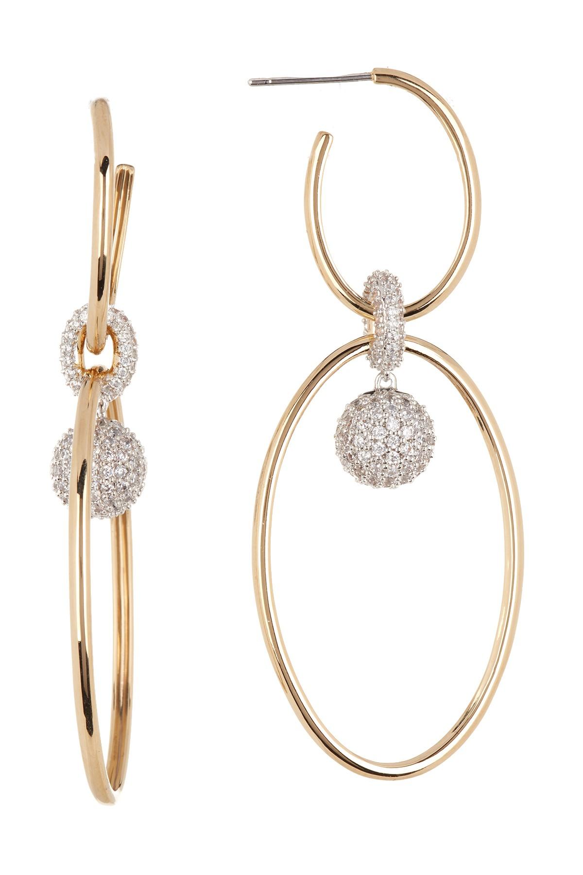 Nadri Pave Cz Oval Double Hoop Drop Earrings in Metallic Lyst