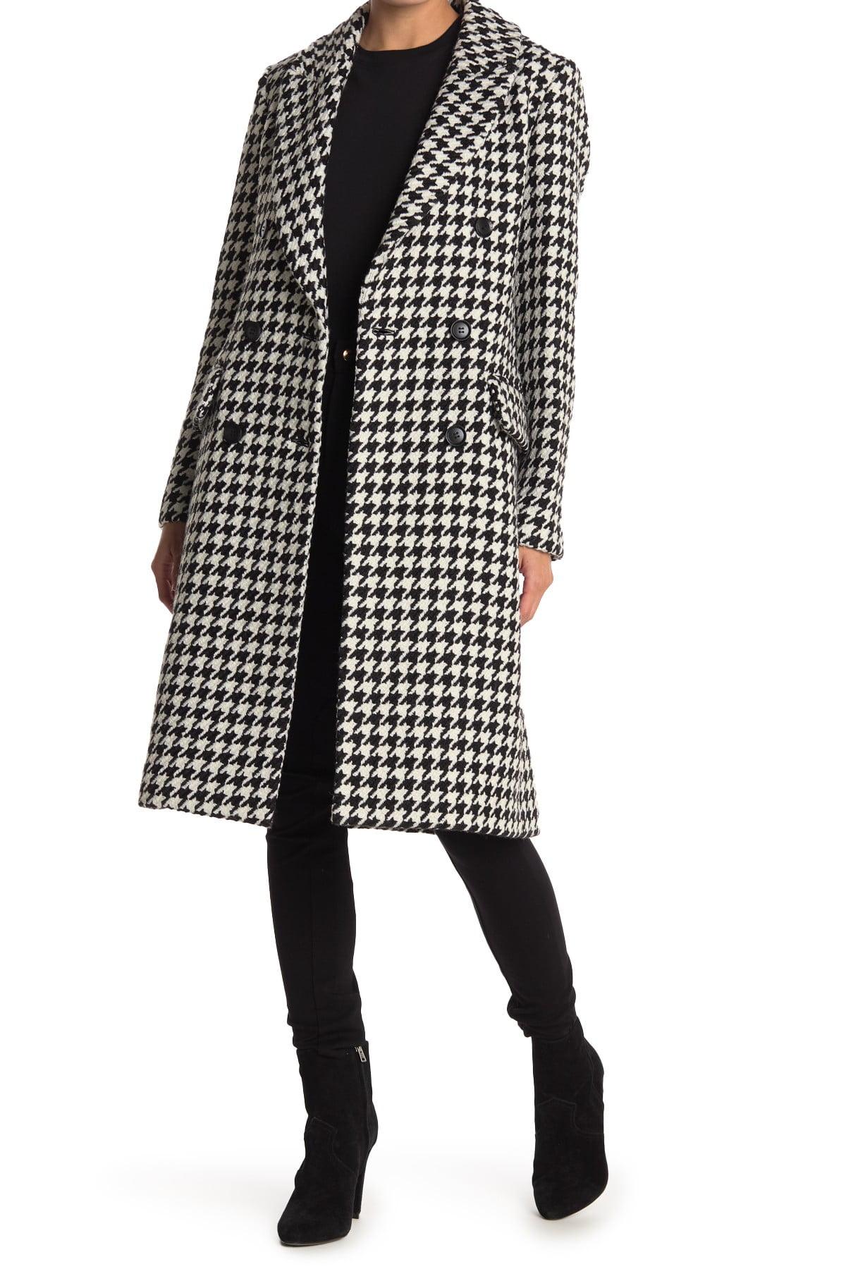 BCBGMAXAZRIA Houndstooth Double Breasted Wool Blend Coat in Black | Lyst