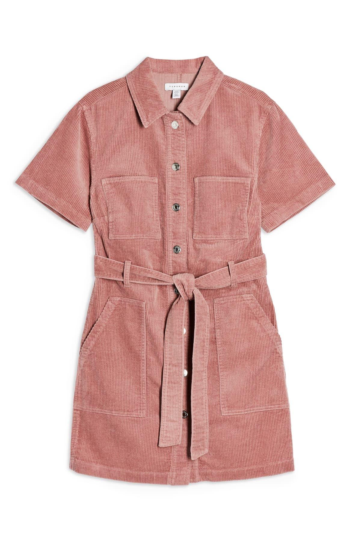 TOPSHOP Corduroy Short Sleeve Shirt Dress in Pink | Lyst