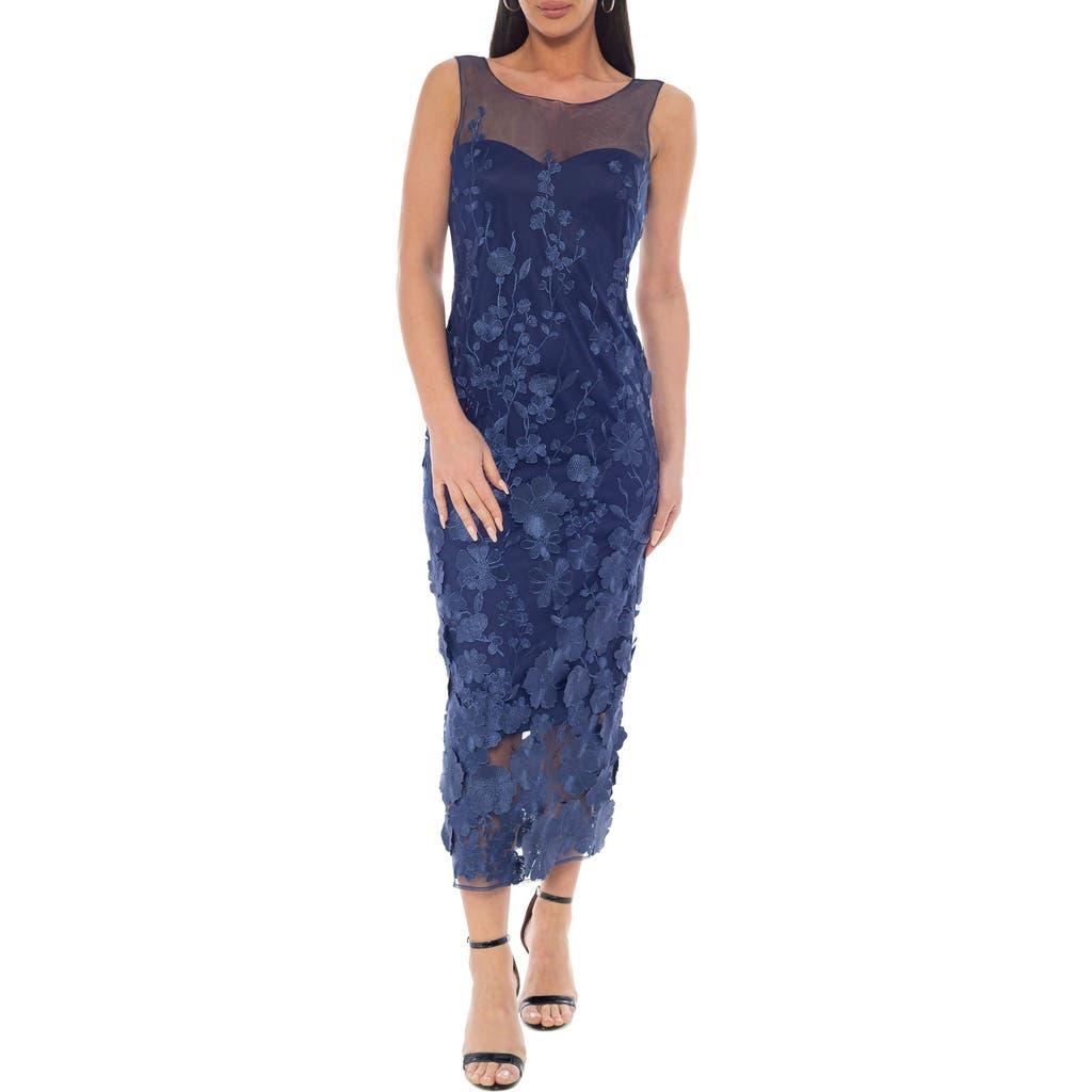 Marina Floral Embroidered Sleeveless Midi Dress in Blue | Lyst