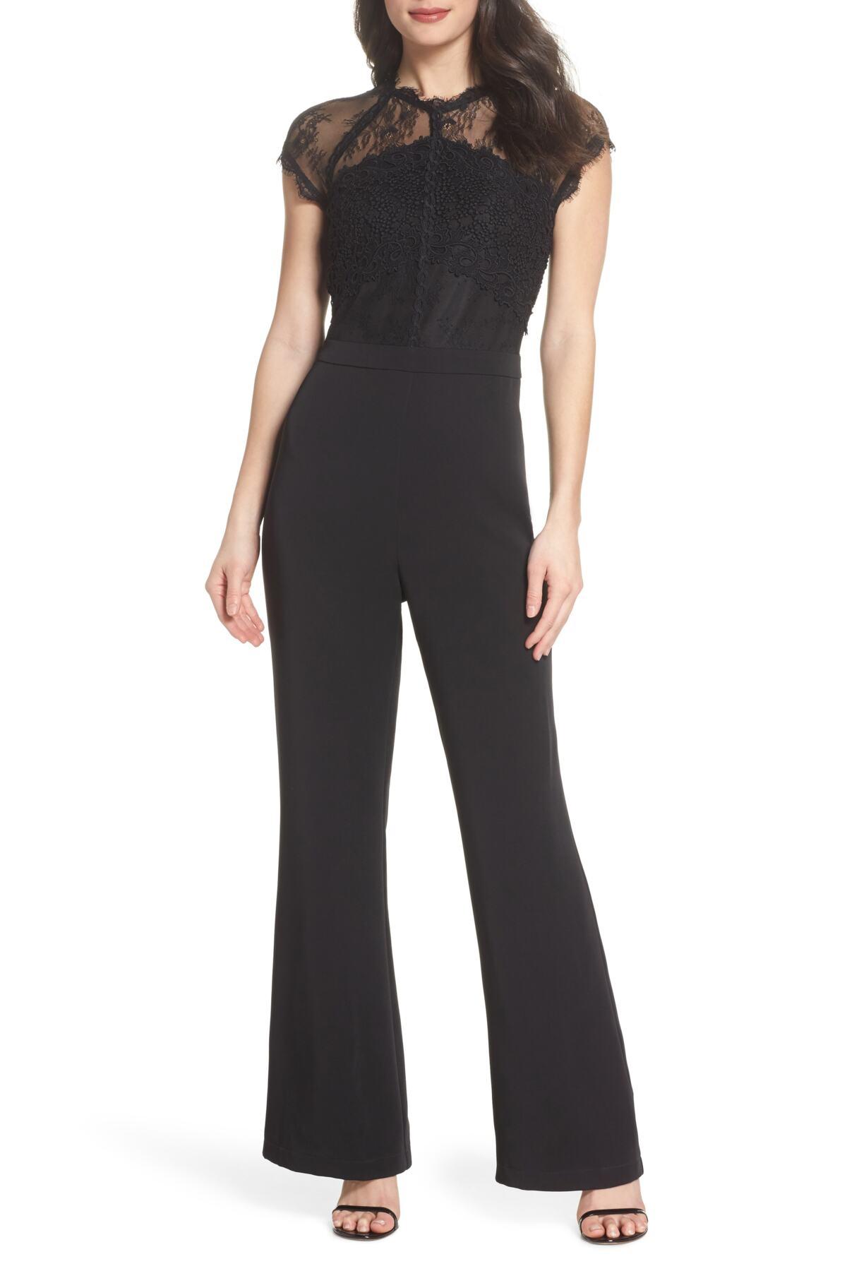 Harlyn Lace Illusion Top Jumpsuit in Black | Lyst