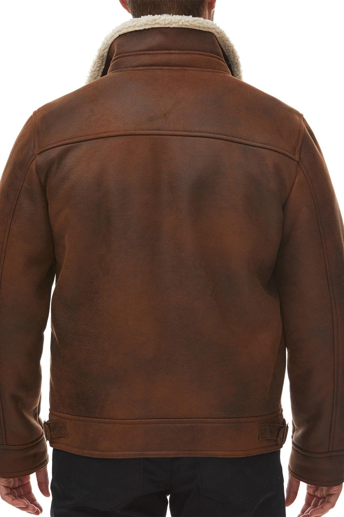 Rainforest faux shearling lined leather aviator jacket Clearance