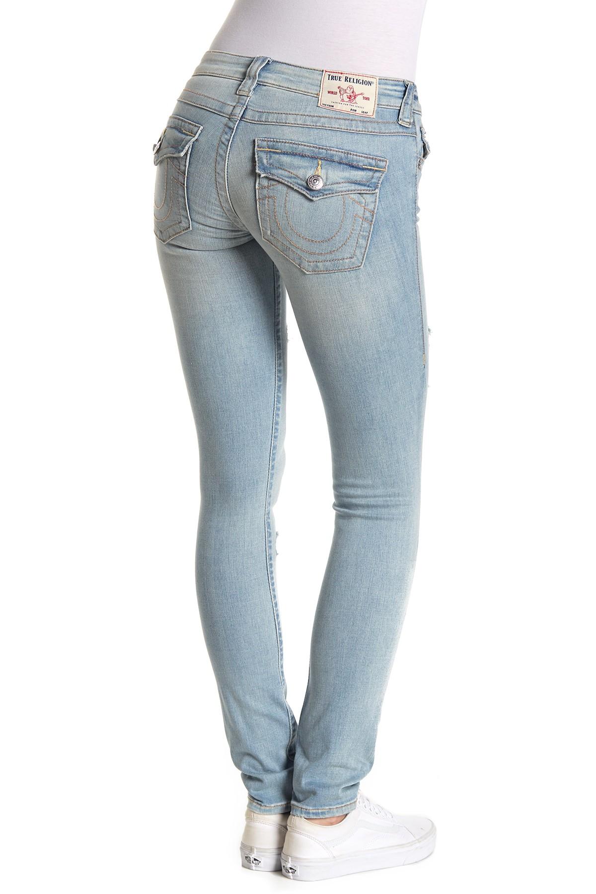 True Religion Denim Stella Destroyed Low Rise Skinny Jeans in Blue - Lyst