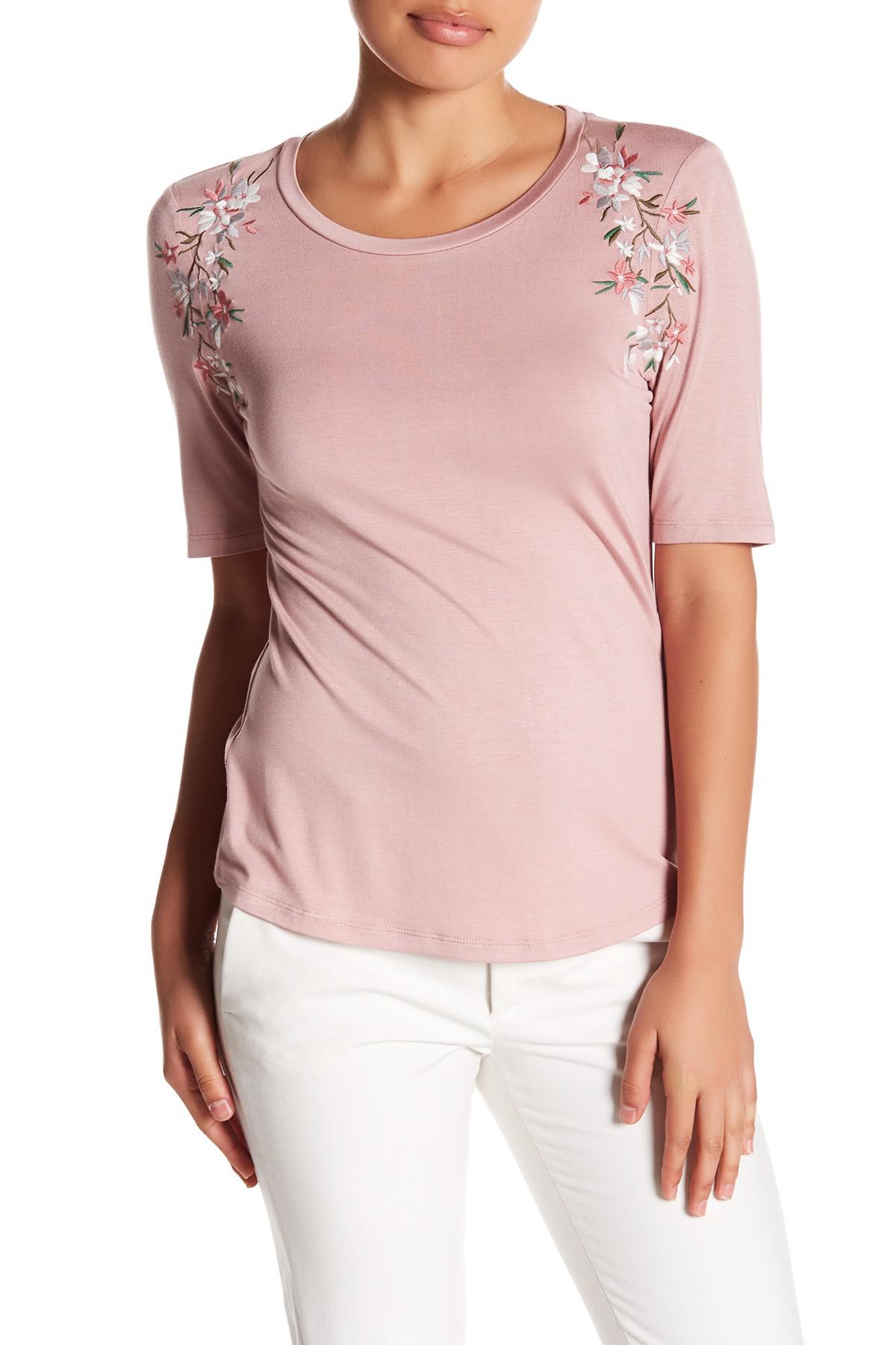 lyst-cable-gauge-elbow-length-sleeve-embroidered-tee-petite-in-pink