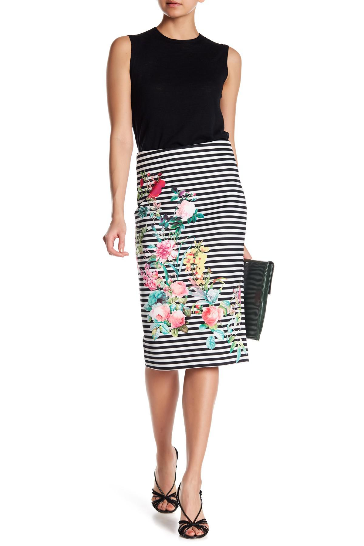 floral striped pencil skirt