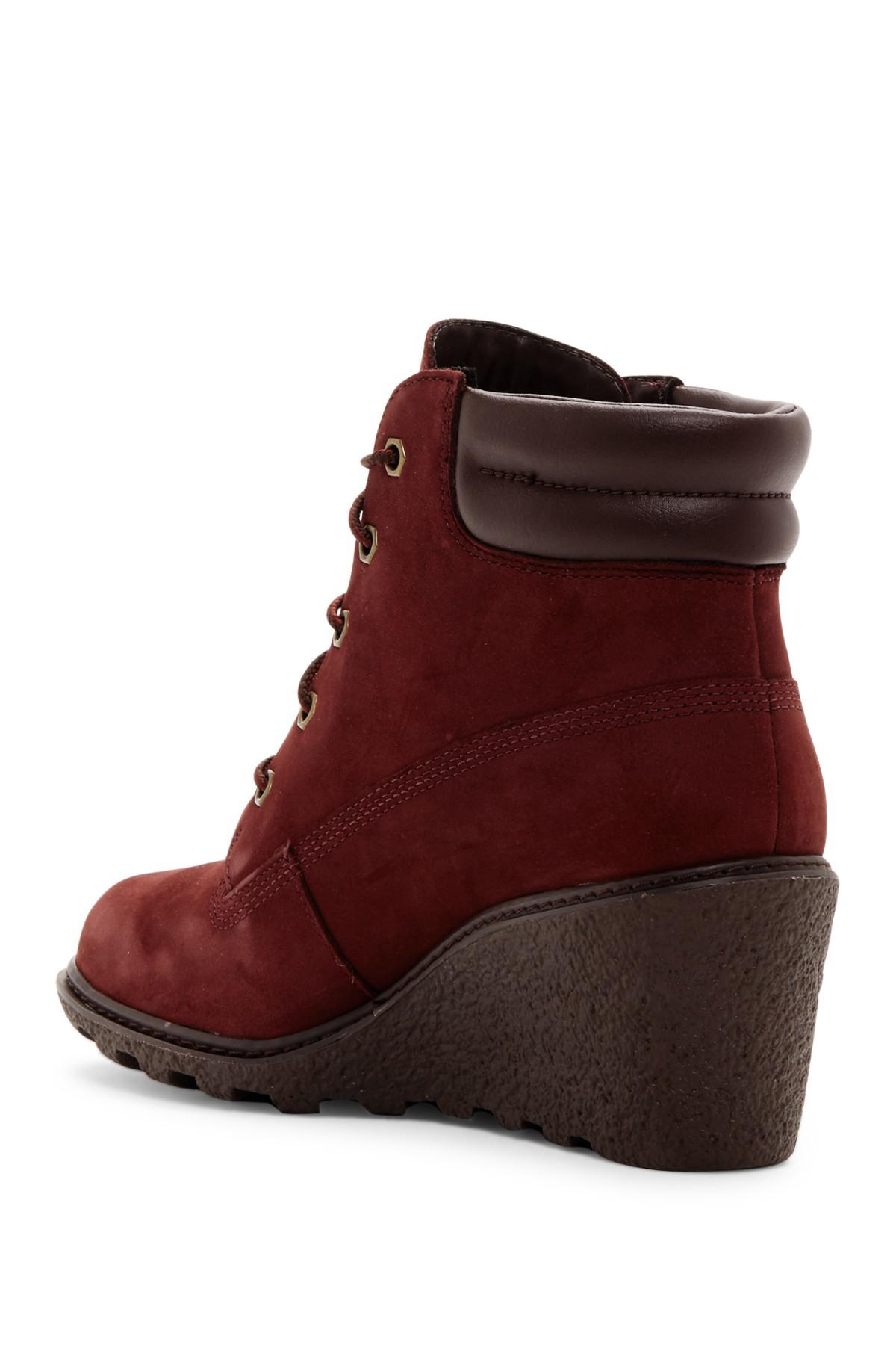 Timberland Leather Amston Wedge Boot in Red - Lyst