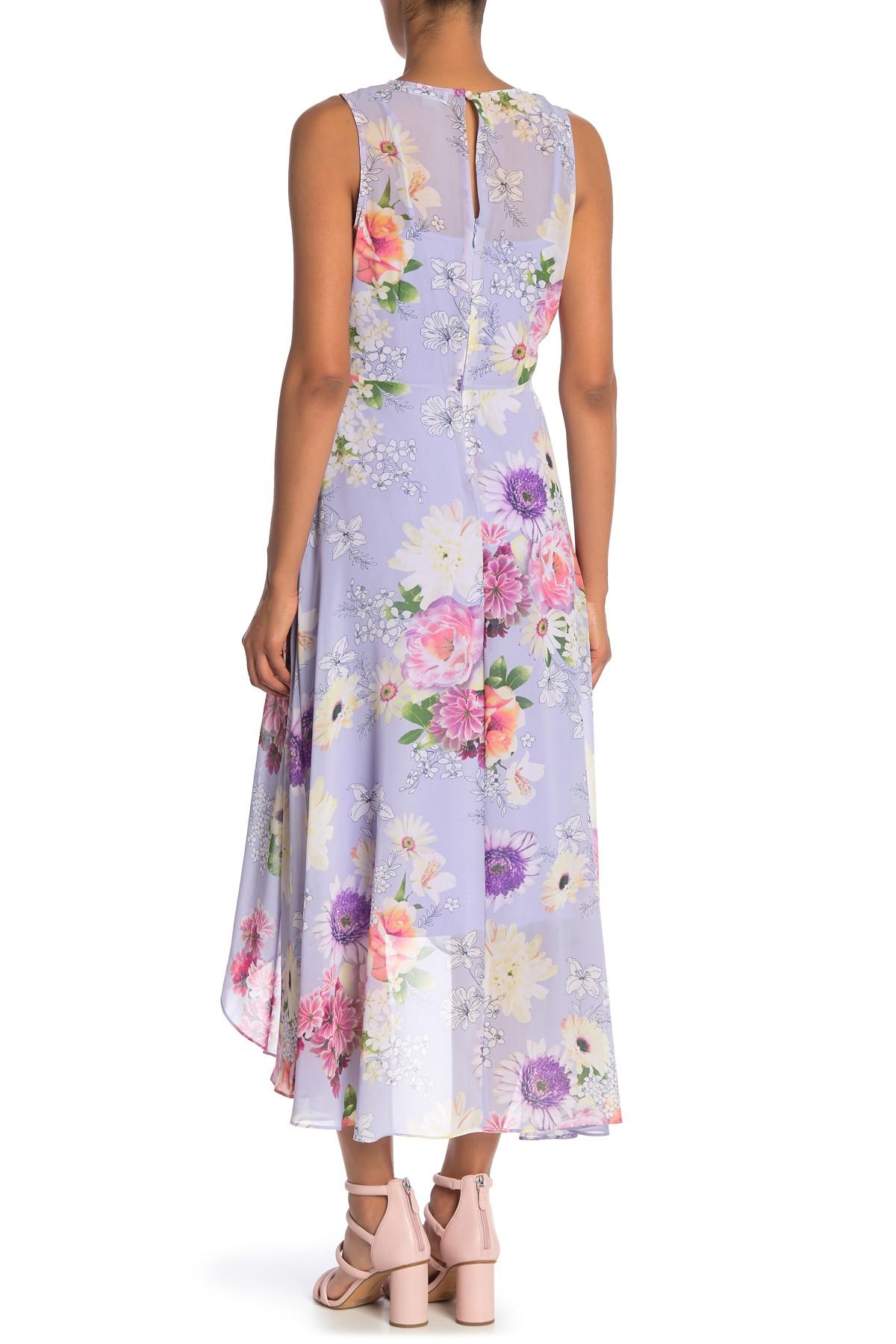 Calvin Klein Synthetic Floral Wrap High/low Midi Dress in Purple - Lyst