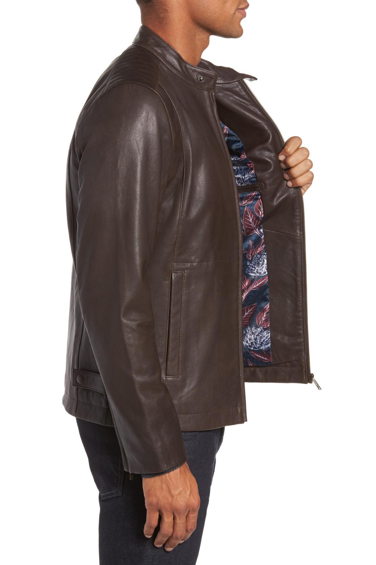 Ted Baker Mate Leather Biker Jacket in Brown for Men | Lyst