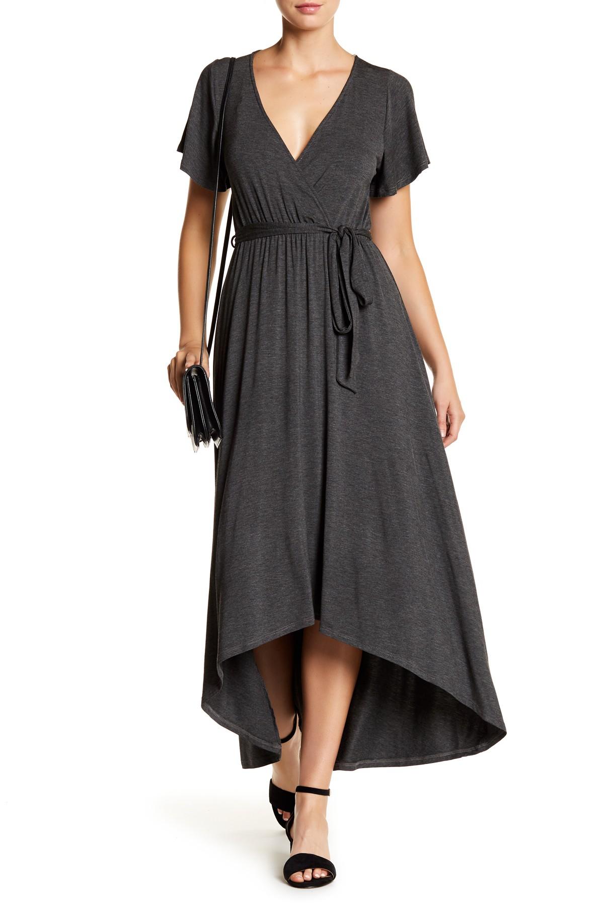 West Kei Synthetic High/low Knit Wrap Dress in Black - Lyst