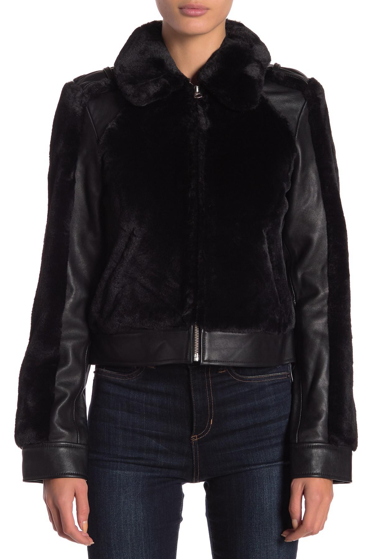 7 For All Mankind Faux Fur & Leather Jacket in Black - Lyst