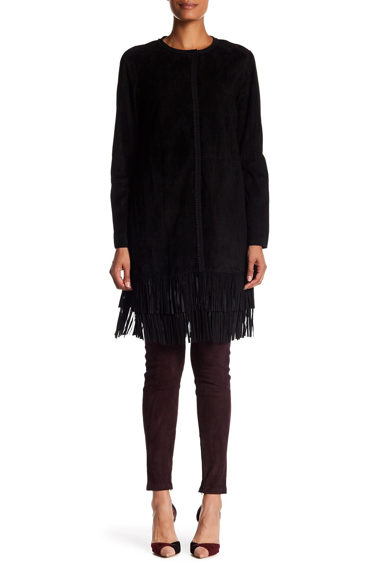 Elie Tahari Melody Lamb Suede Fringe 