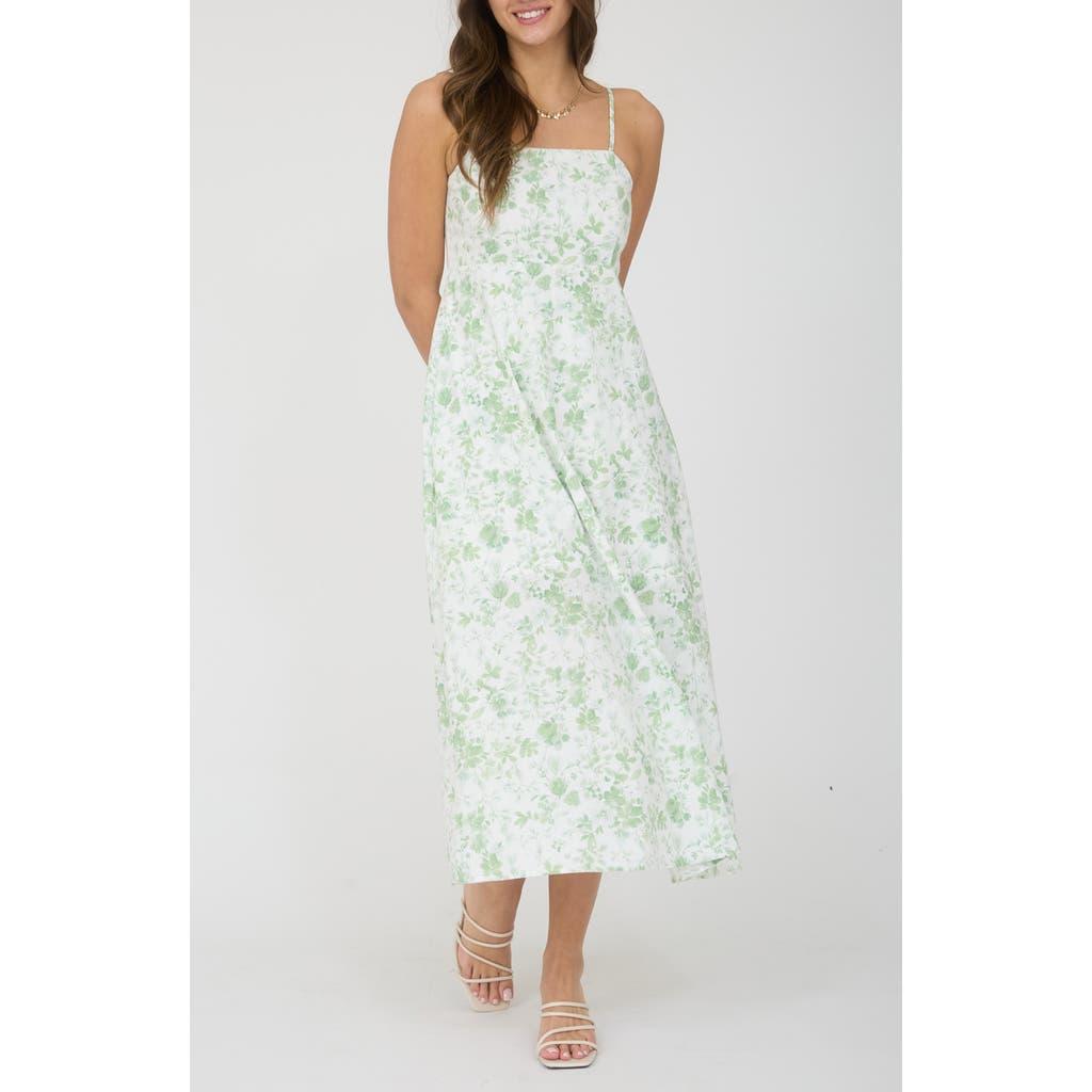 blu pepper green floral dress FLORAL EYELET MIDI DRESS BLUE MULTI / LARGE