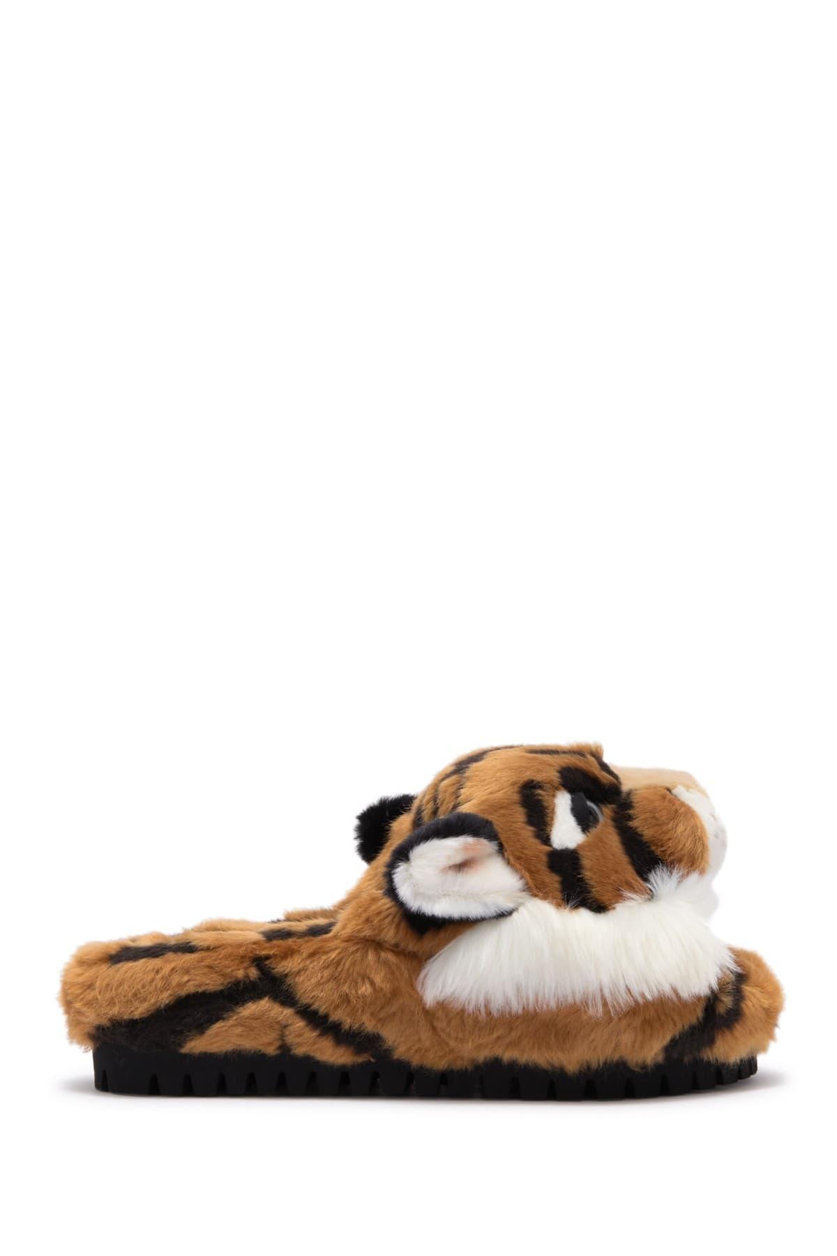 Tiger faux fur slides