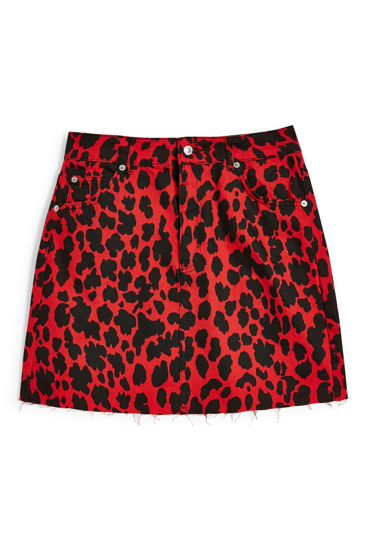 Red leopard denim skirt Clearance