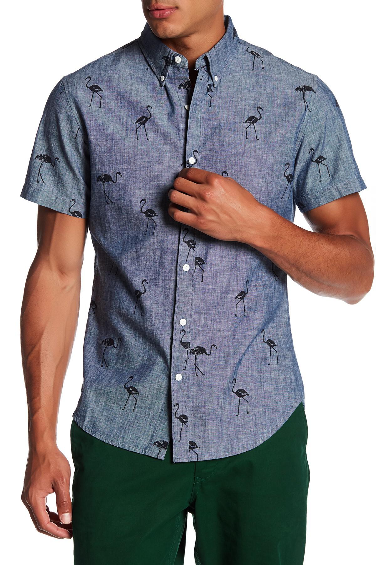 Bonobos Cotton Riviera Short Sleeve Flamingo Print Slim Fit Shirt in