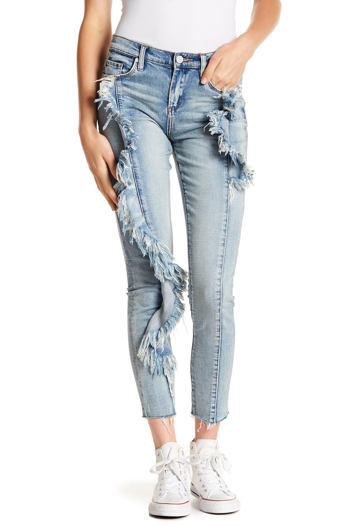 jeans with ruffles on the side