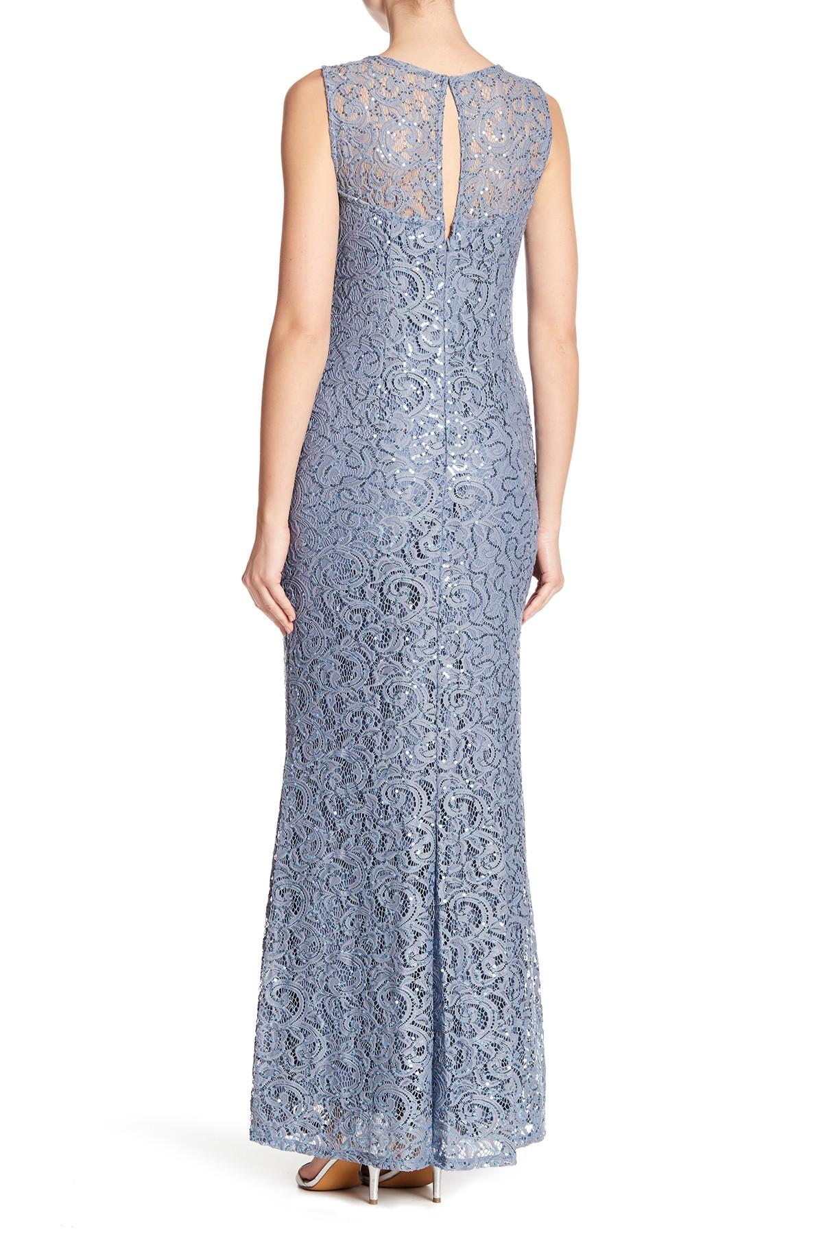 marina sleeveless illusion yoke lace gown