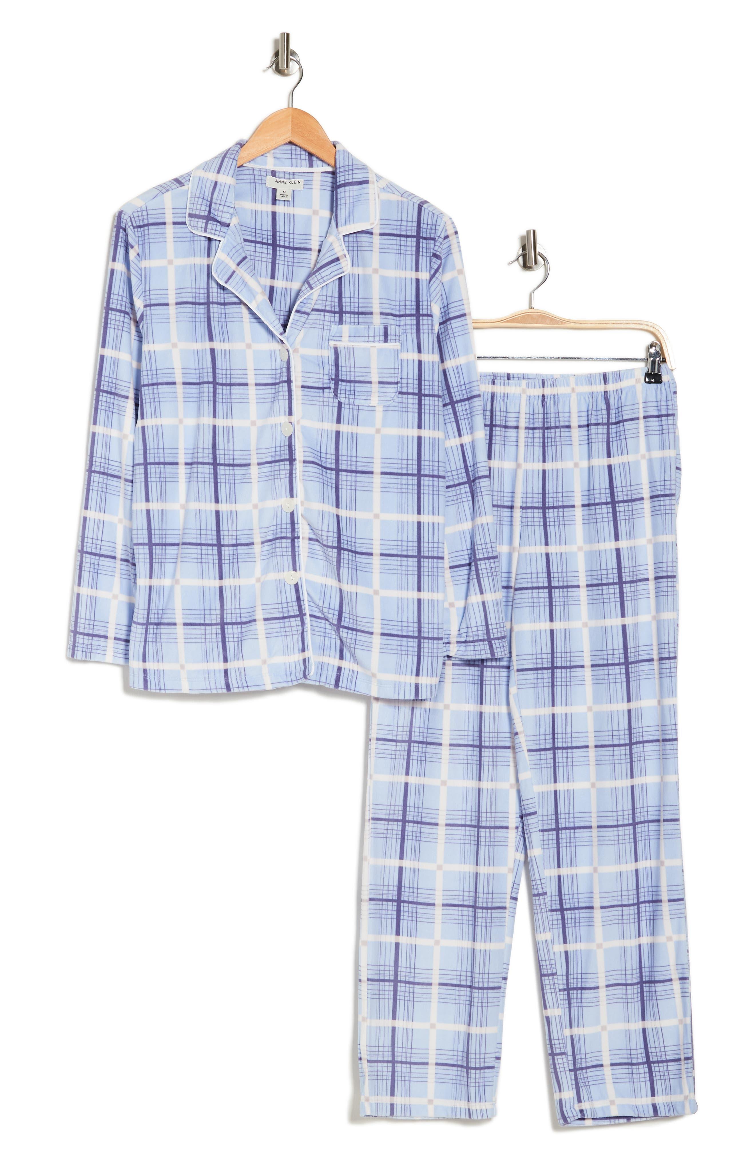 Anne Klein Plaid Long Sleeve Shirt Pants Two piece Pajama Set in