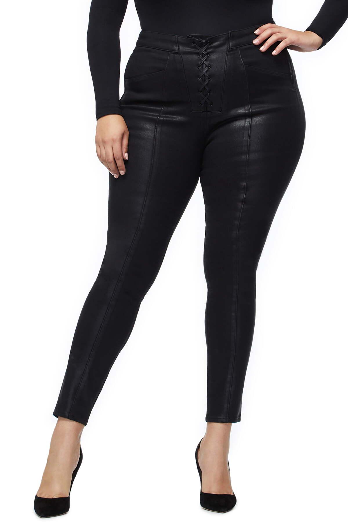 GOOD AMERICAN Denim Coated Lace-up High Waist Skinny Jeans (black 034)  (regular & Plus Size) - Lyst