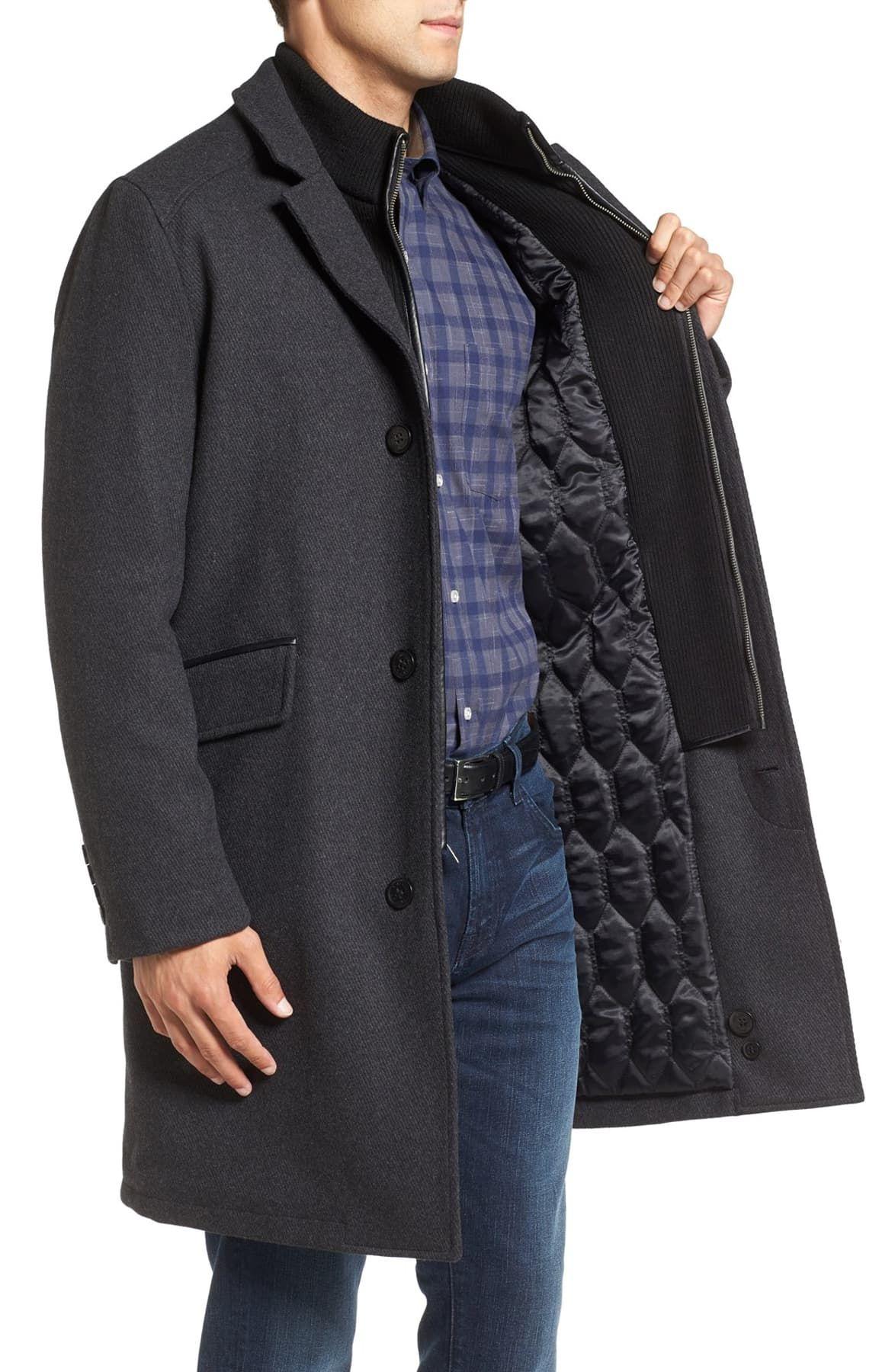 Cole Haan Wool Blend Overcoat With Knit Bib Inset in Charcoal (Gray