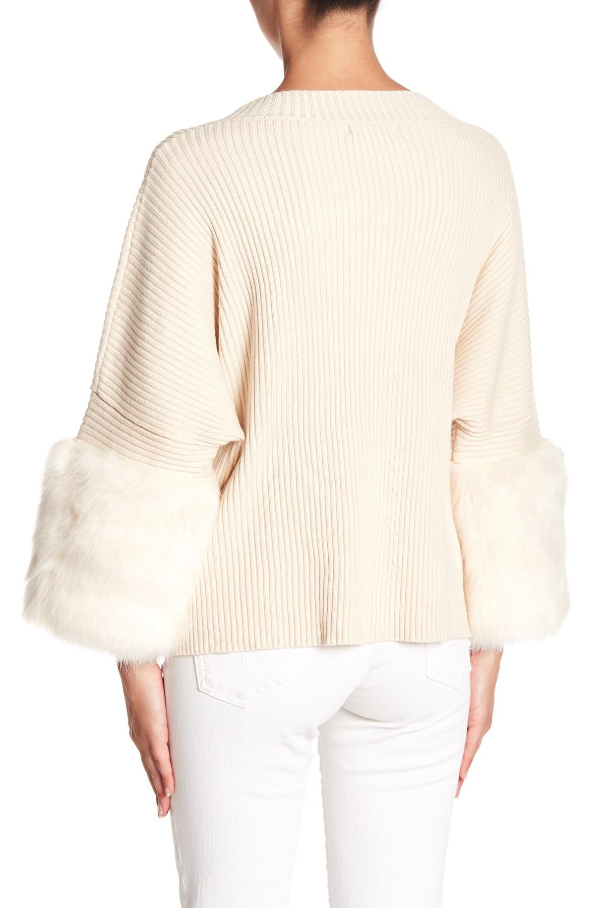 Fate Faux Fur Cuff Sweater in Natural | Lyst