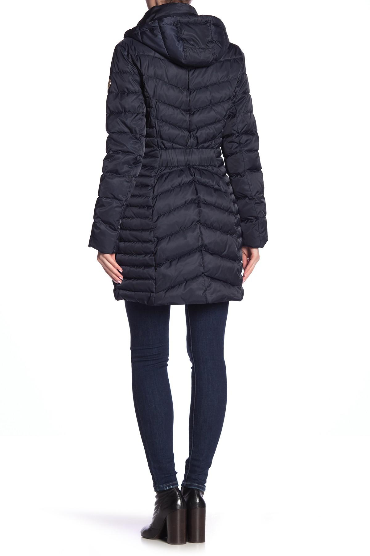 Laundry by Shelli Segal 3/4 Bib Faux Fur Trim Puffer Jacket in Blue Lyst