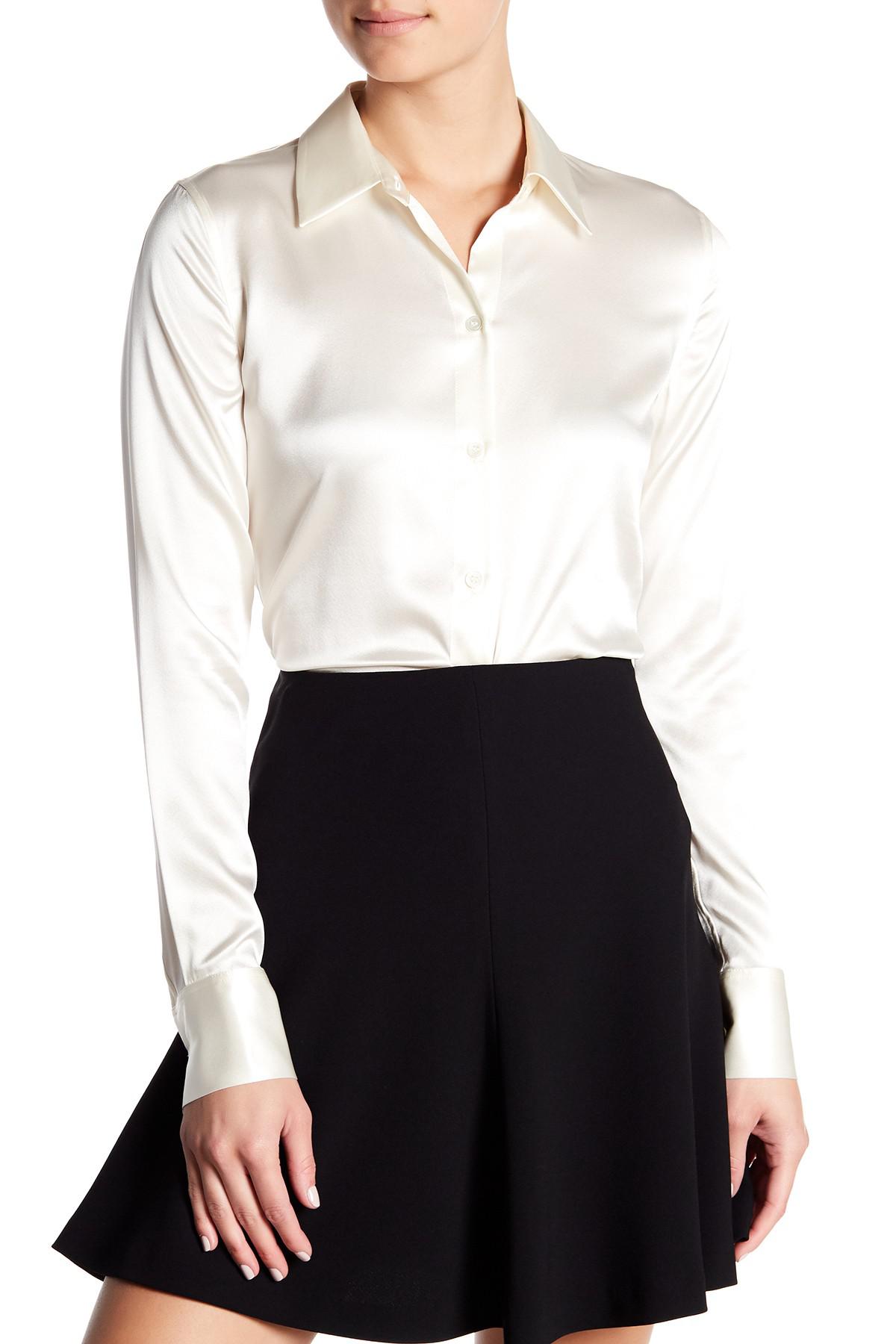Theory Perfect Fitted Stretch Silk Satin Shirt in Ivory (White) - Lyst