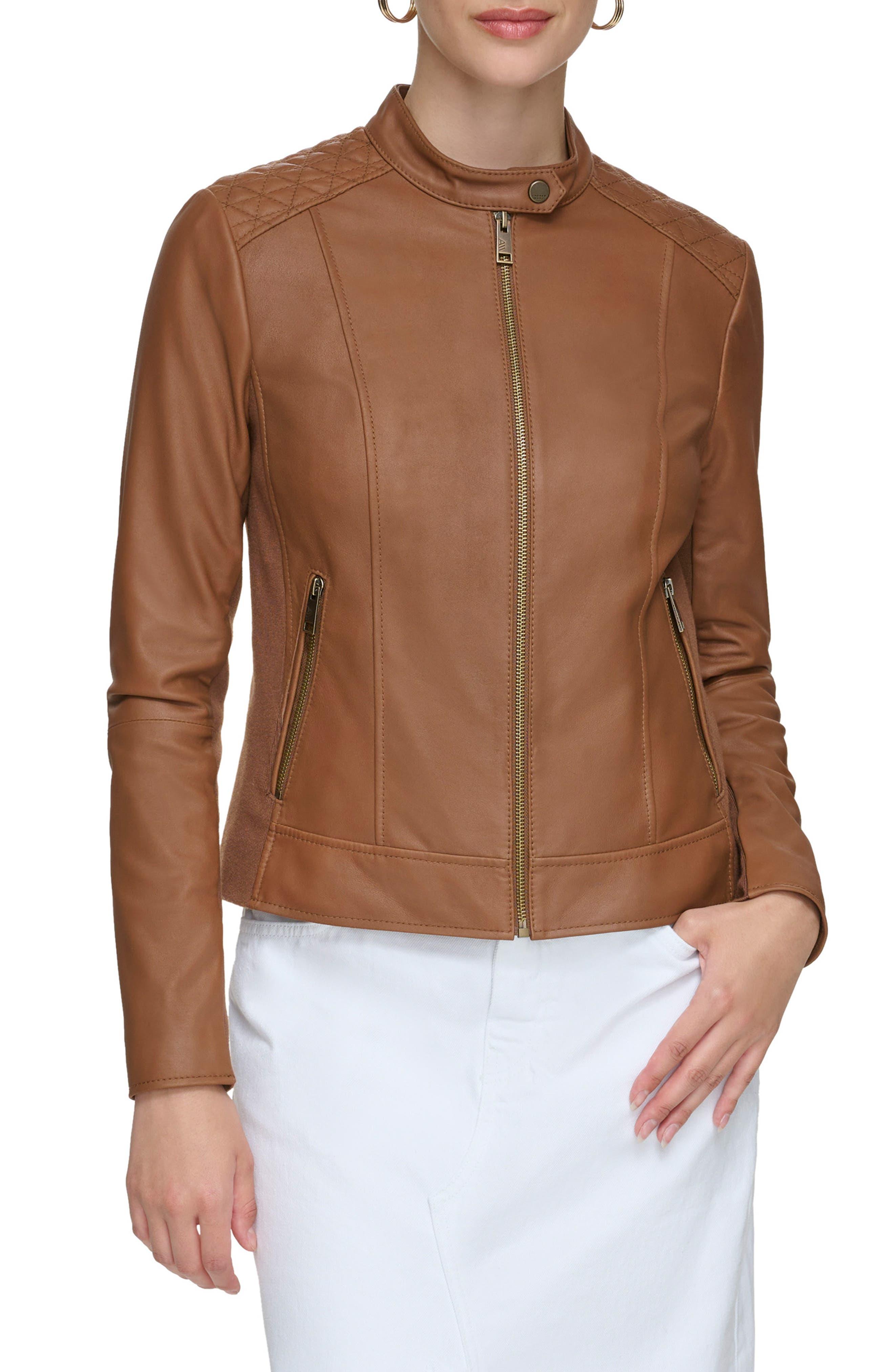 Andrew Marc Leather Racer Jacket in Brown | Lyst