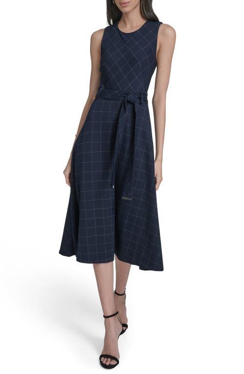 calvin klein ponte knit dress Plaid Midi in Blue Midi dress