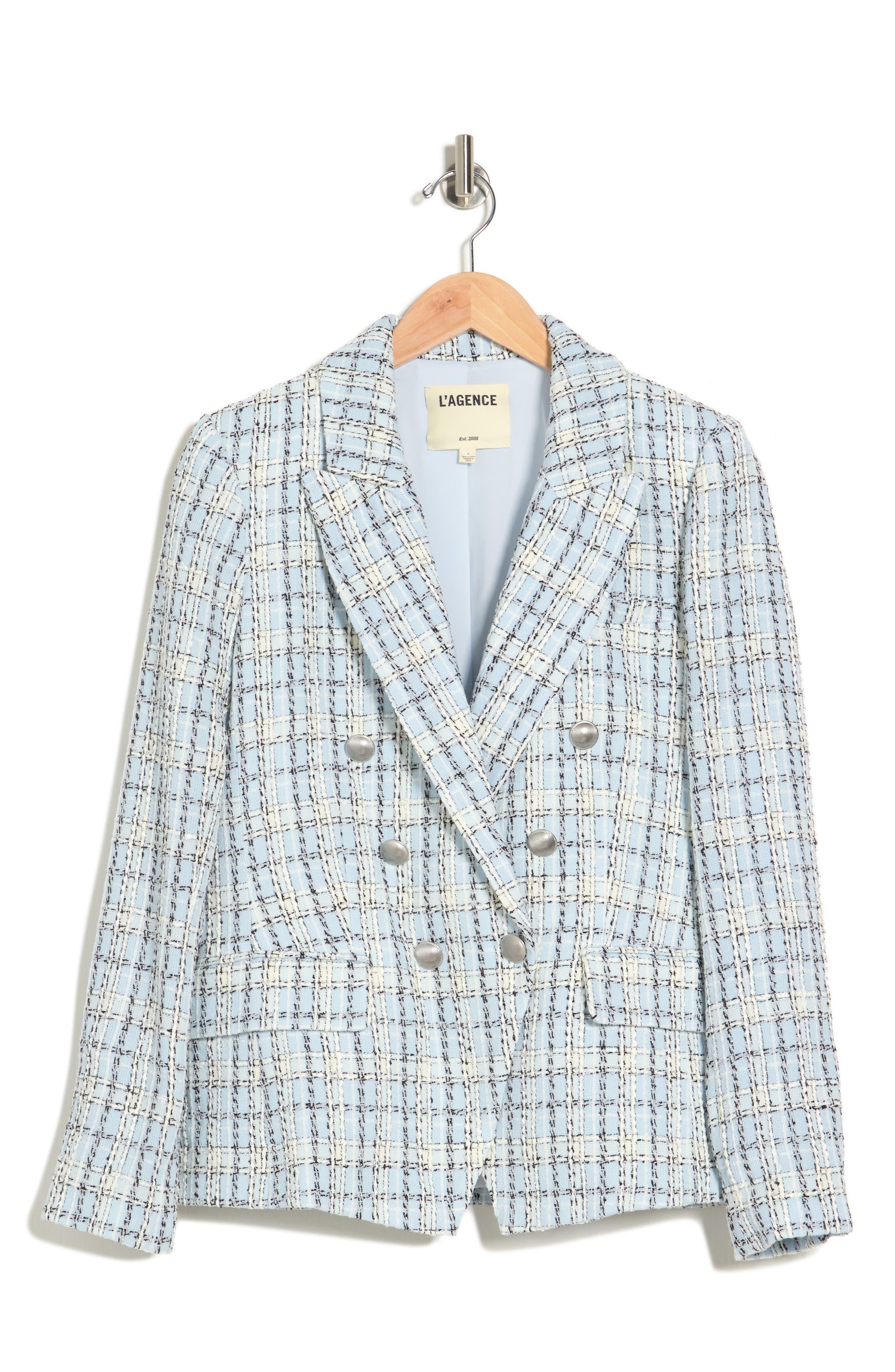L'Agence Kenzie Double Breasted Blazer In Lt Blue Tweed At Nordstrom Rack |  Lyst