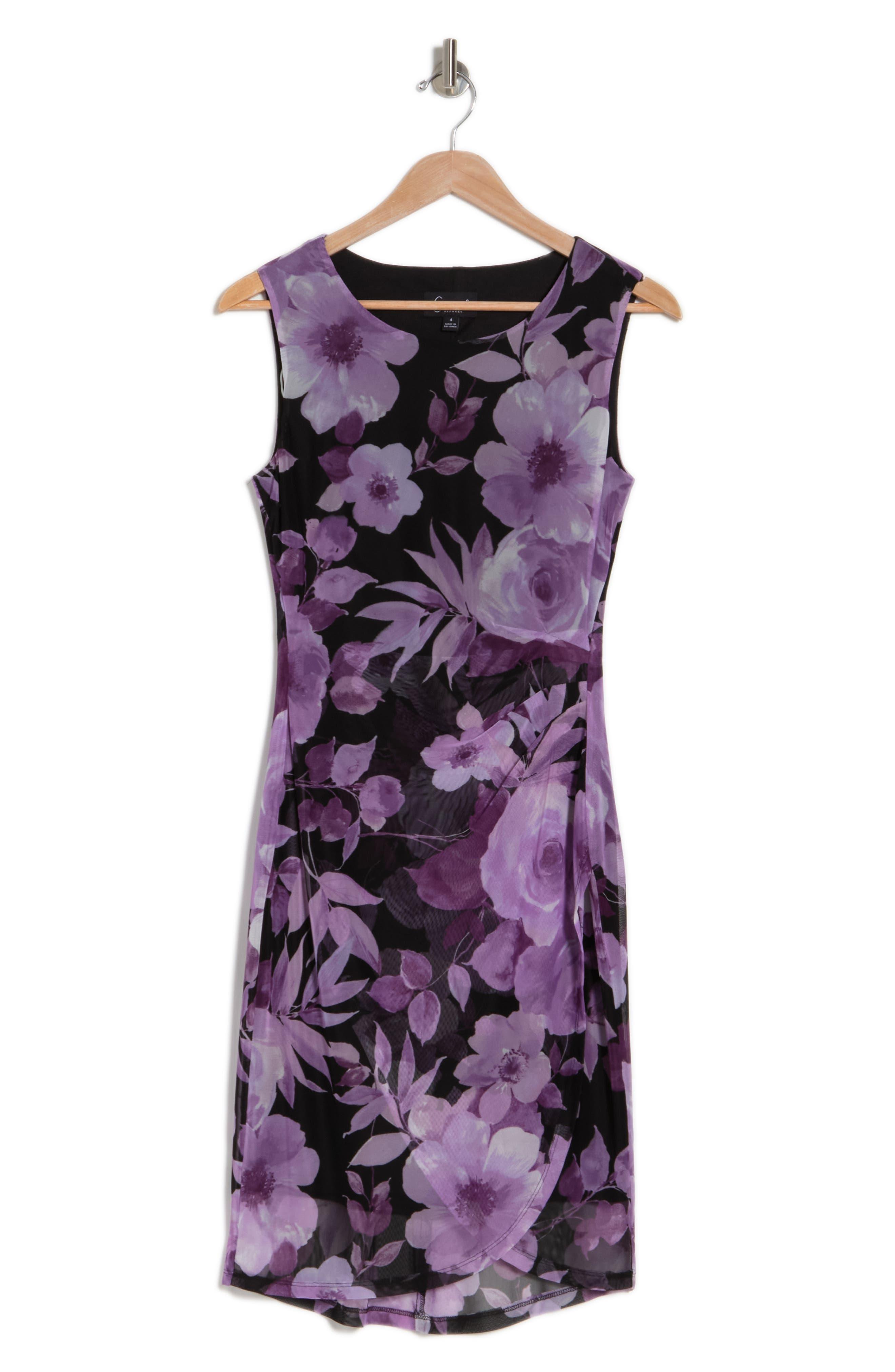 Connected Apparel Floral Faux Wrap Mesh Dress in Purple Lyst