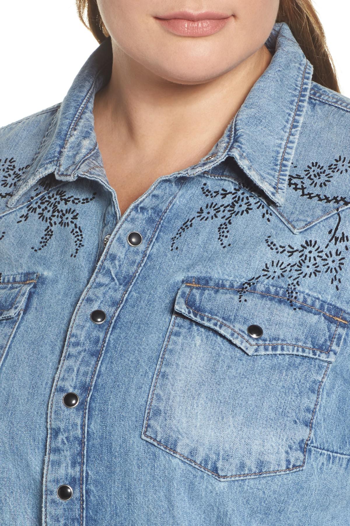 Lucky Brand Embroidered Denim Shirt 