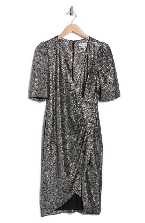 Calvin Klein Metallic Short Sleeve Faux Wrap Dress in Gray | Lyst Calvin Klein Metallic Short Sleeve Faux Wrap Dress in Gray | Lyst
