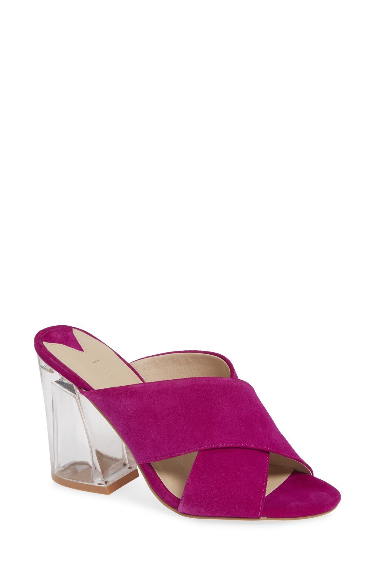 magenta block heel sandals