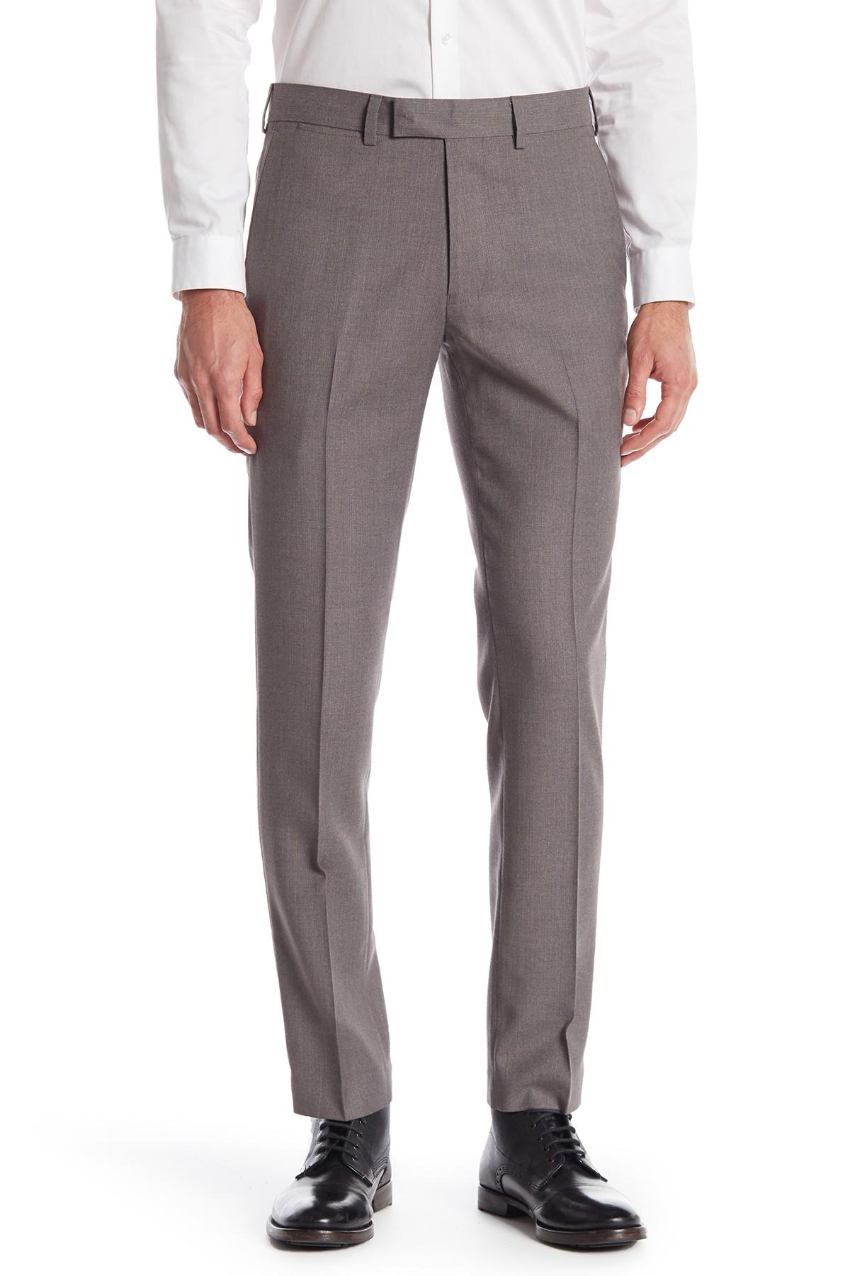 Louis Raphael Herringbone Flat Front Slim Fit Pants in Gray for Men - Lyst