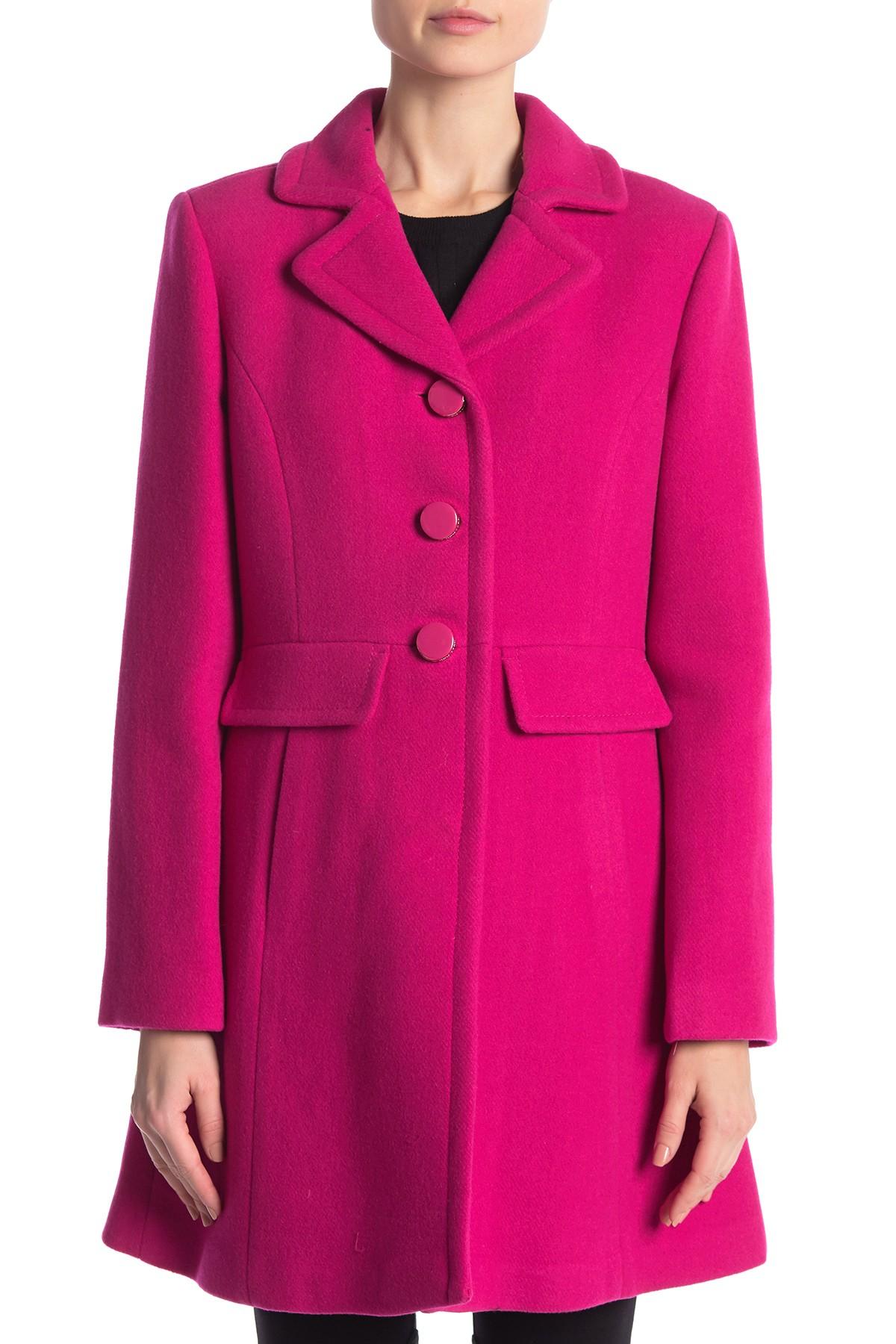 wool blend wrap coat with removable faux fur collar
