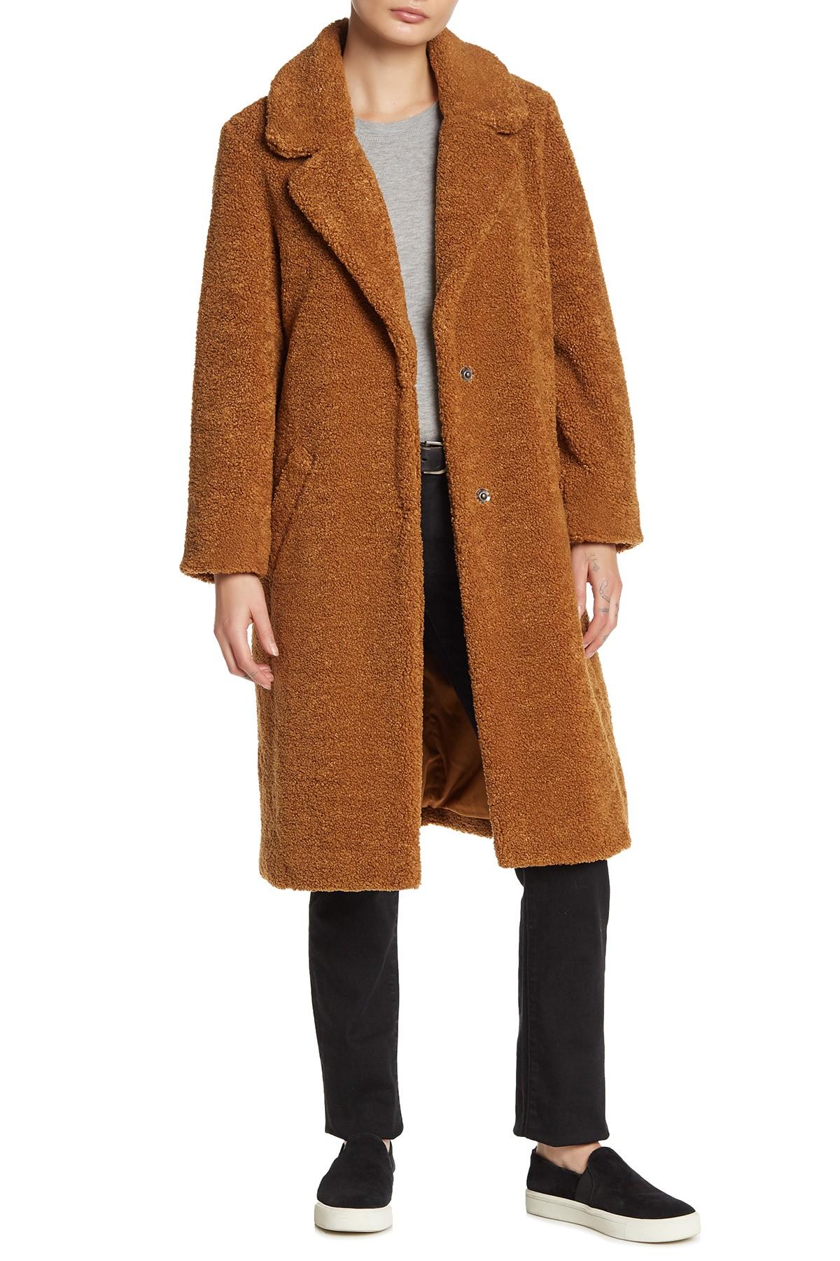 Lucky Brand Synthetic Missy Long Faux Shearling Teddy Coat in Toffee ...