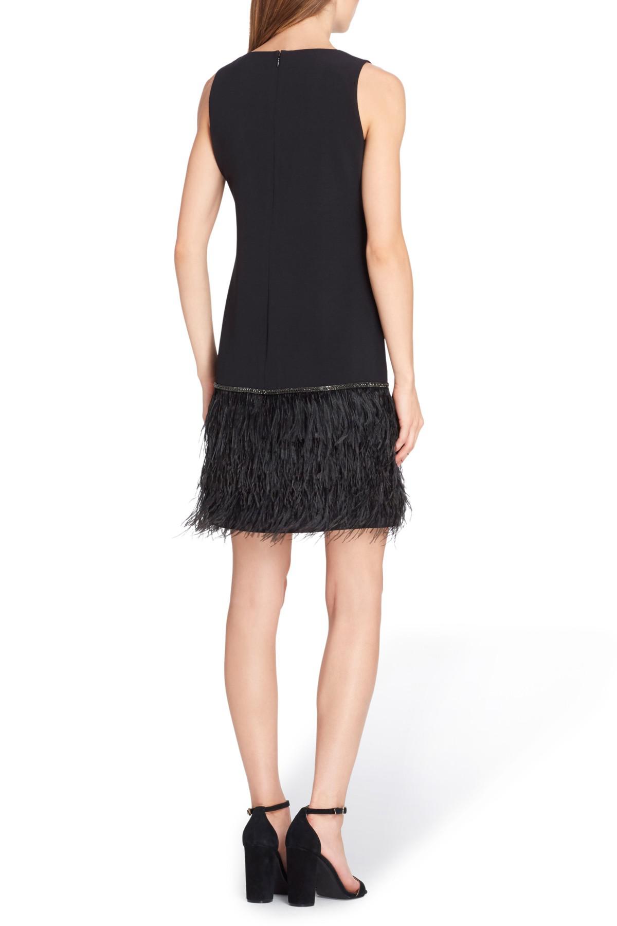 tahari feather trim sheath dress