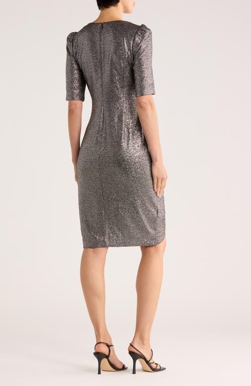 Calvin Klein Metallic Short Sleeve Faux Wrap Dress in Gray | Lyst Calvin Klein Metallic Short Sleeve Faux Wrap Dress in Gray | Lyst