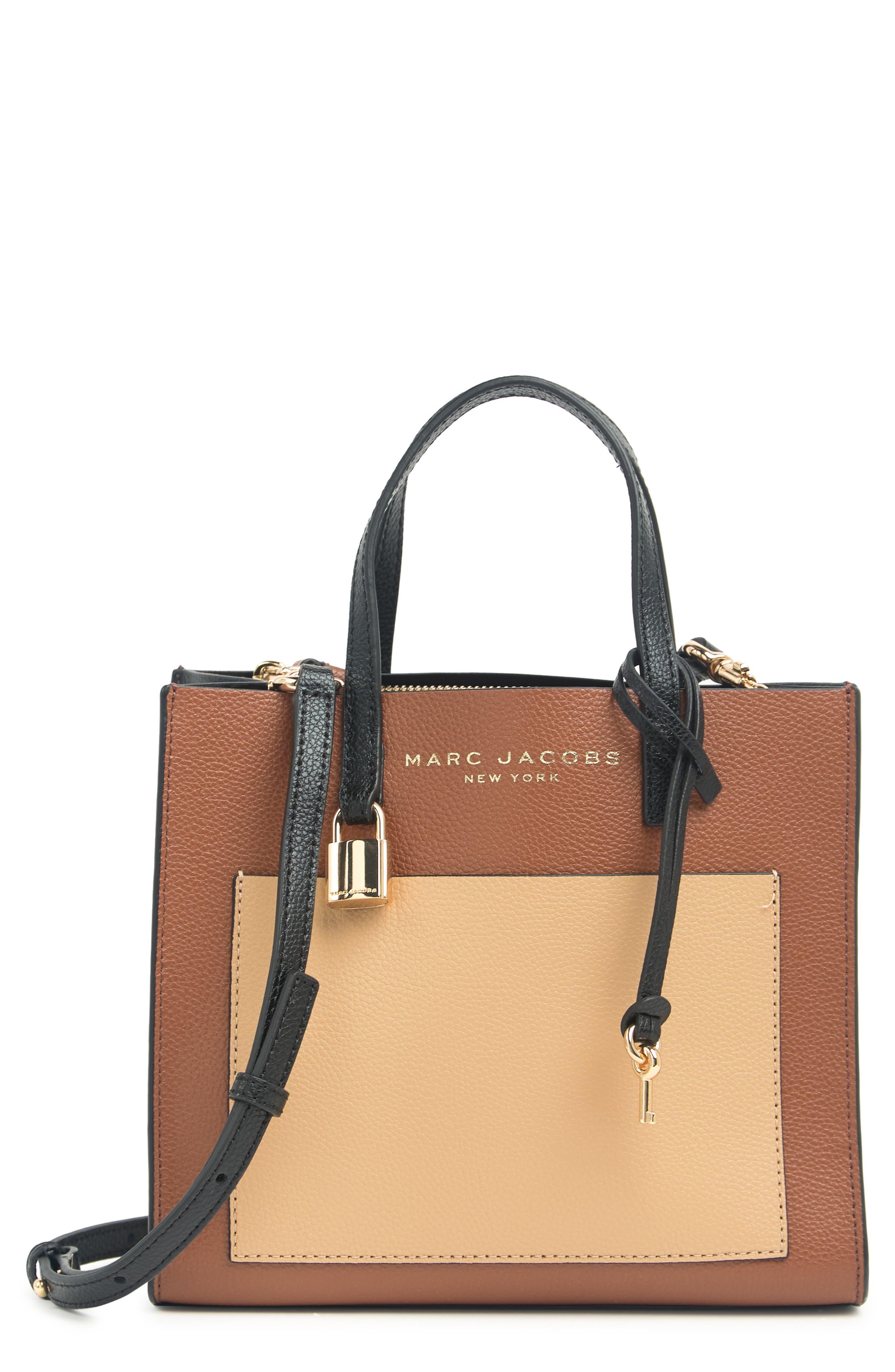 Marc Jacobs Mini Grind Colorblock Leather Tote Bag In Chocolate