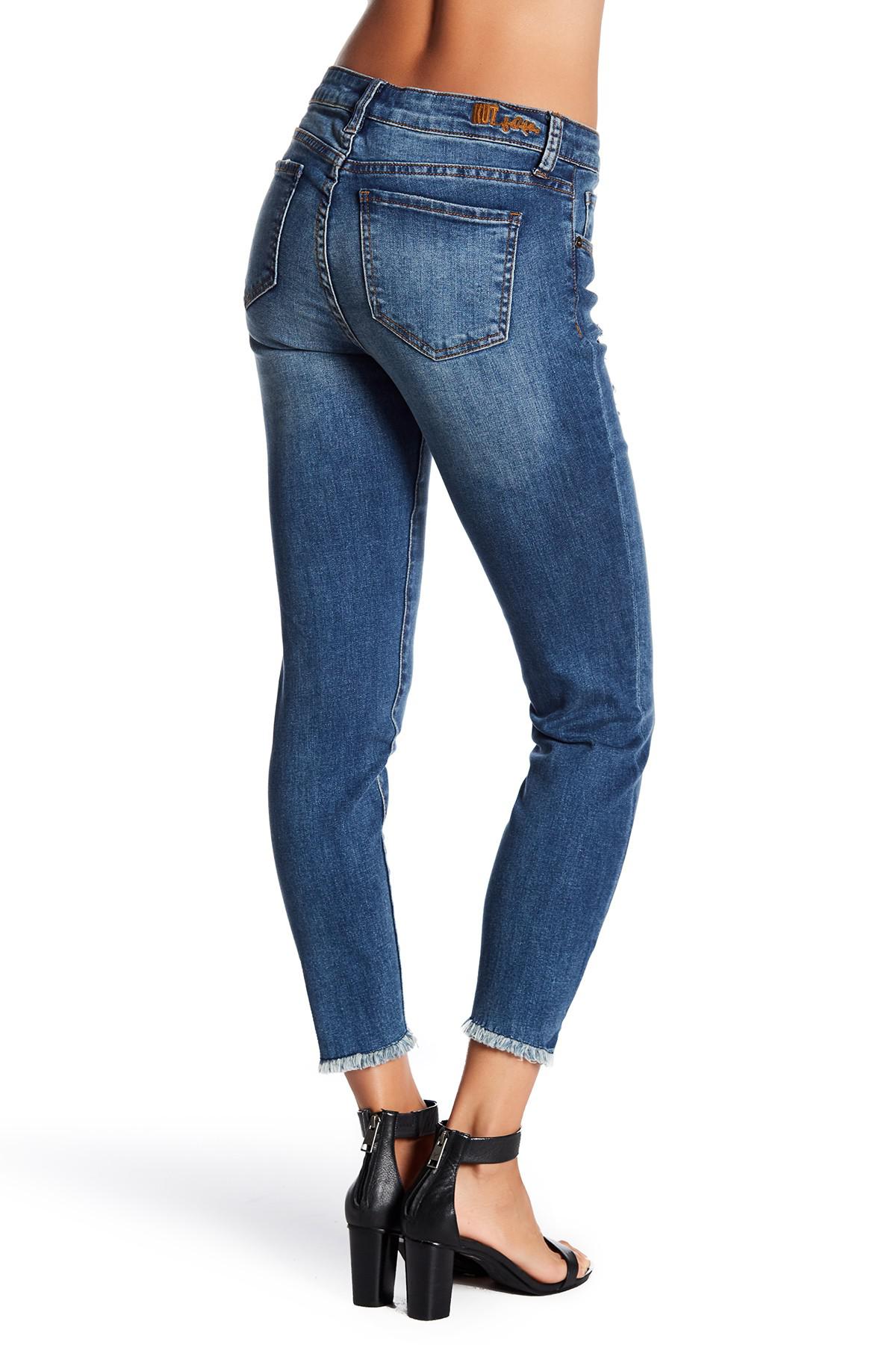 Kut From The Kloth Denim Janet Frayed Hem Skinny Jeans in Blue - Lyst