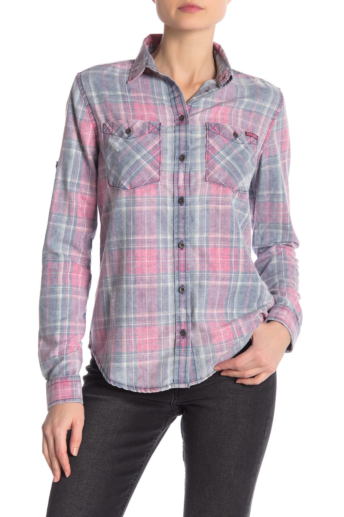 Superdry Alarna Check Shirt in Pink/Grey/Green Check (Pink) - Lyst