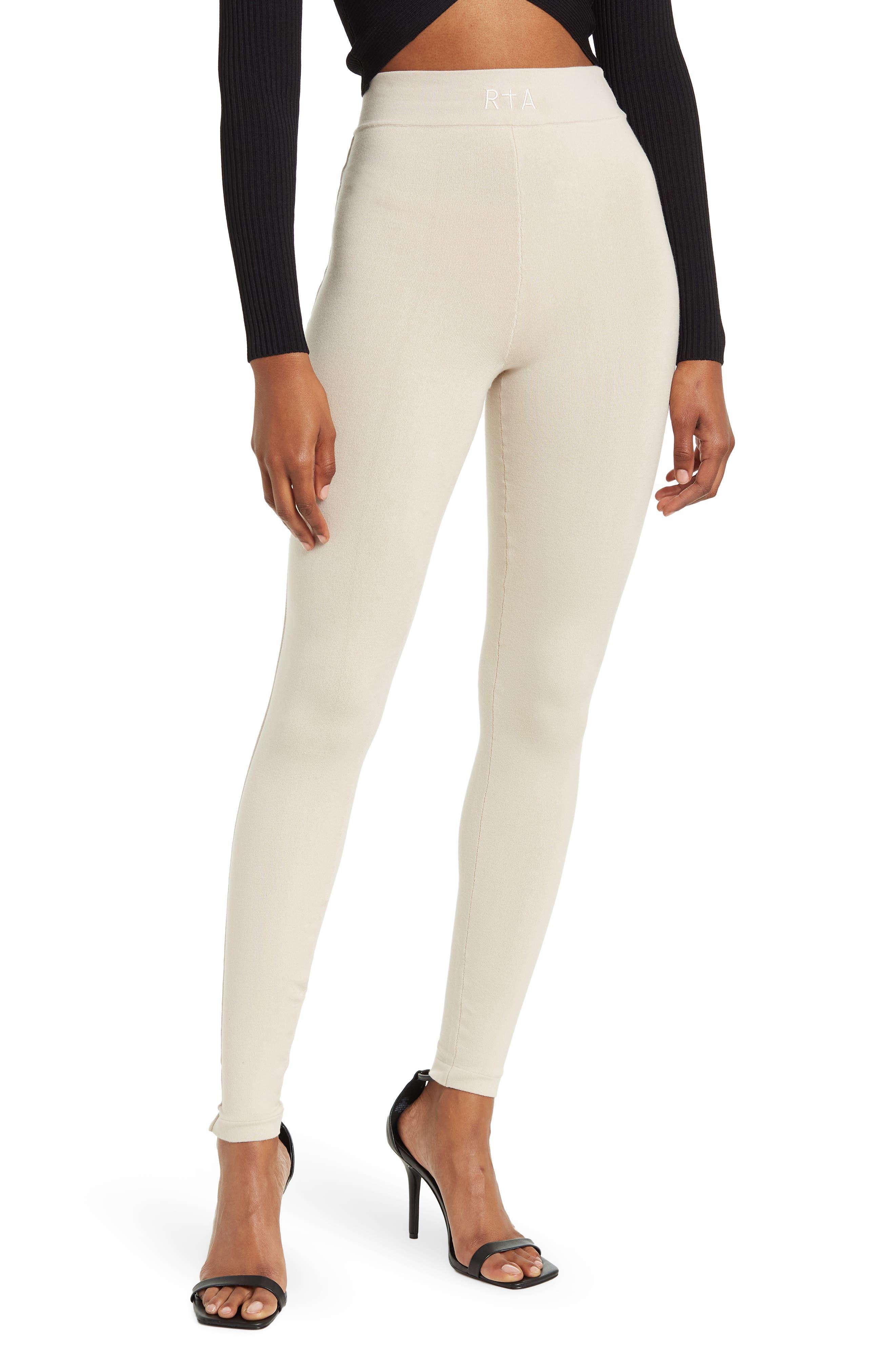 Checkout this Cream matte coated ribbed biker leggings from River