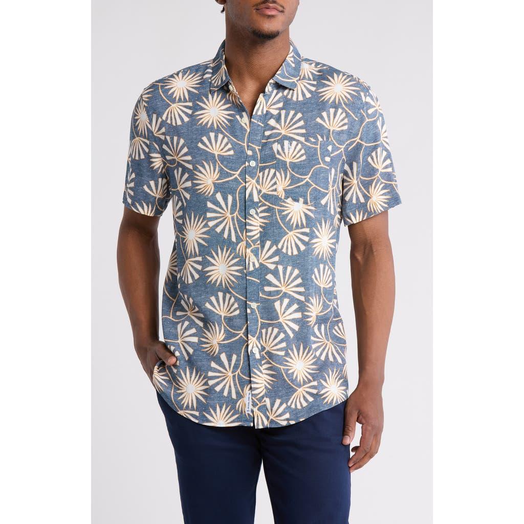 Original Penguin Botanical Short Sleeve Button-Up Shirt in Blue