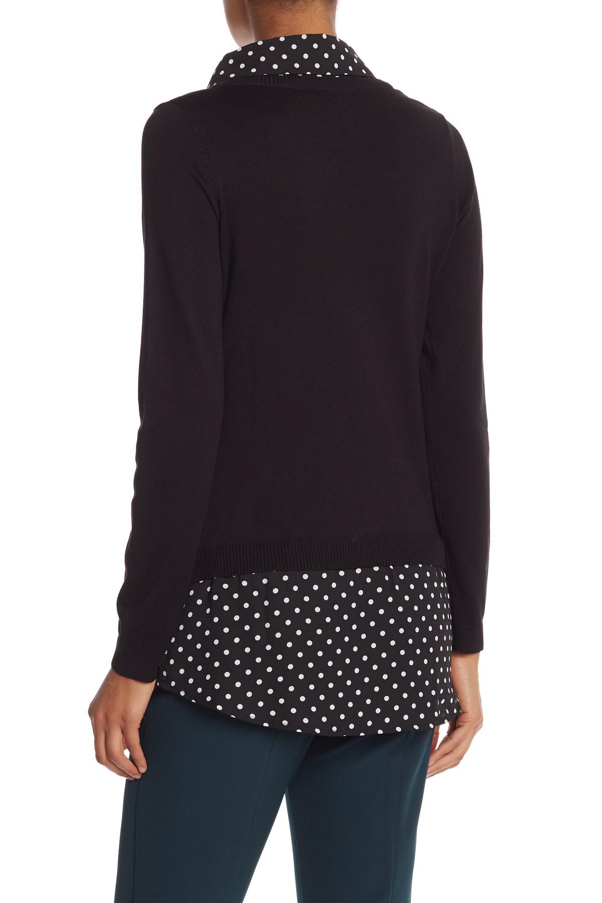 Adrianna Papell Synthetic Shirttail Twofer Sweater in Black - Lyst