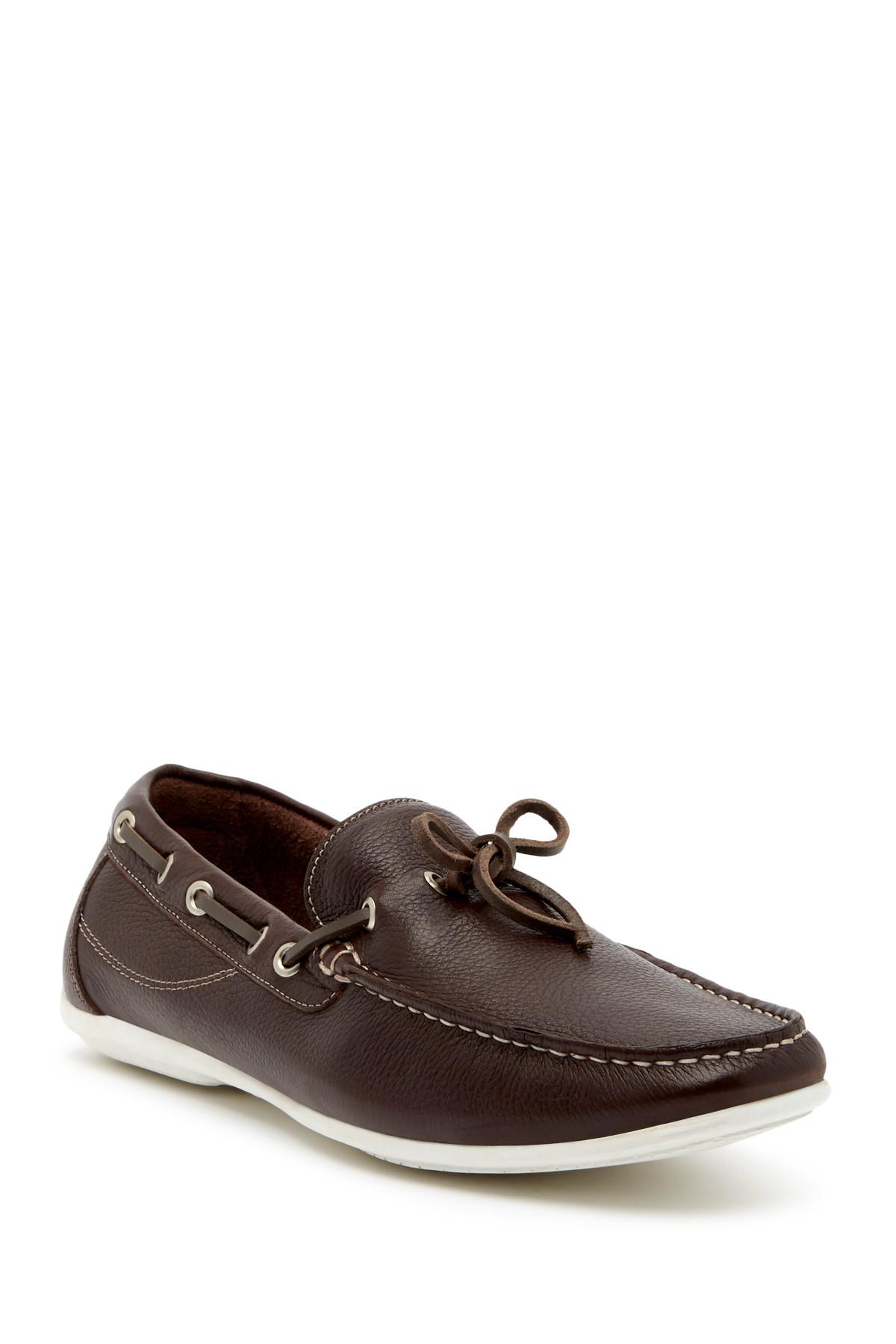 Gordon Rush Tie Leather Boat Shoe in Dark Brown (Brown
