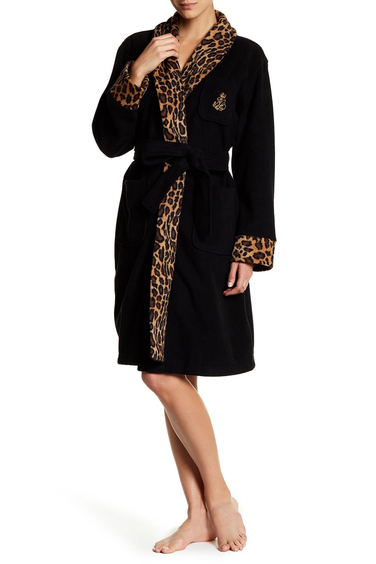 Lauren by ralph lauren Animal Print Fleece Robe in Black Lyst