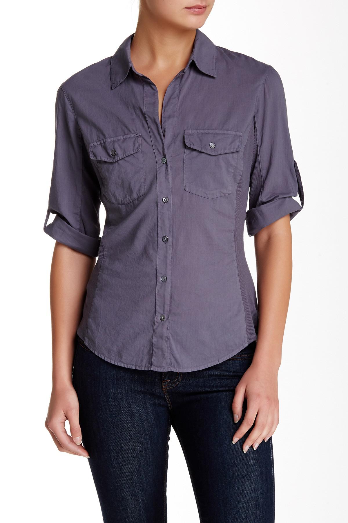 James Perse Contrast Ribbed Surplus Shirt in Purple | Lyst